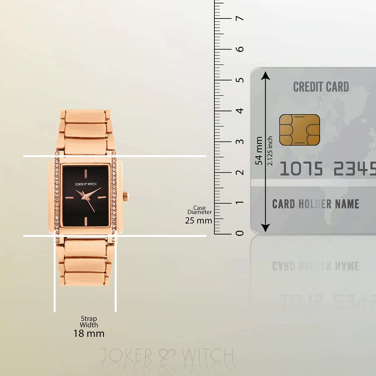 Linear Black Mini Rectangle Rhinestone Dial Rose Gold Linked Chain Strap Women's Watch - Image 8