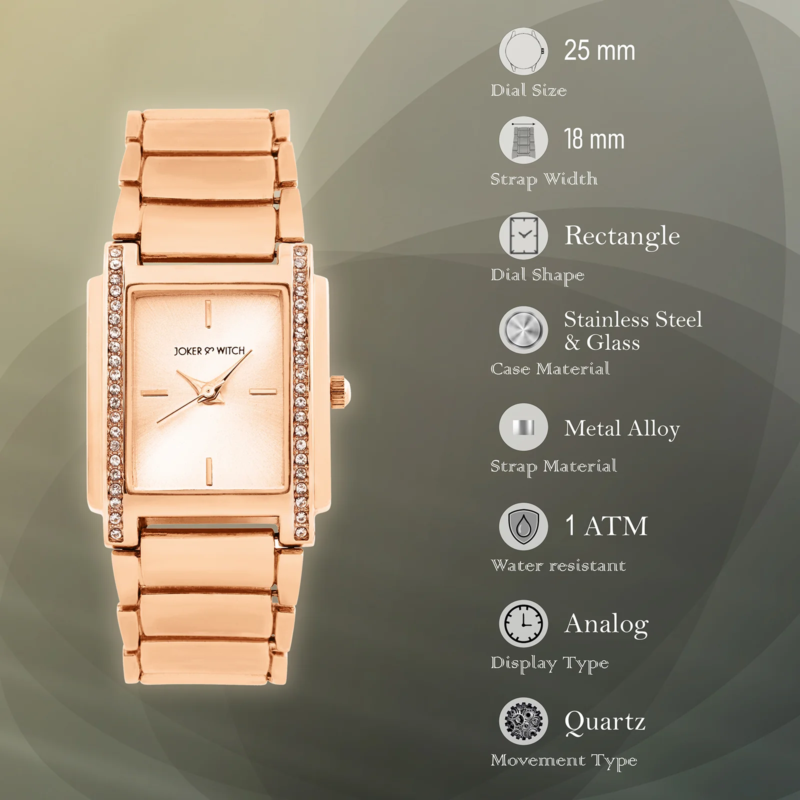 Linear Rose Gold Small Rectangle Rhinestone Dial Linked Chain Strap Women's Watch - Image 7