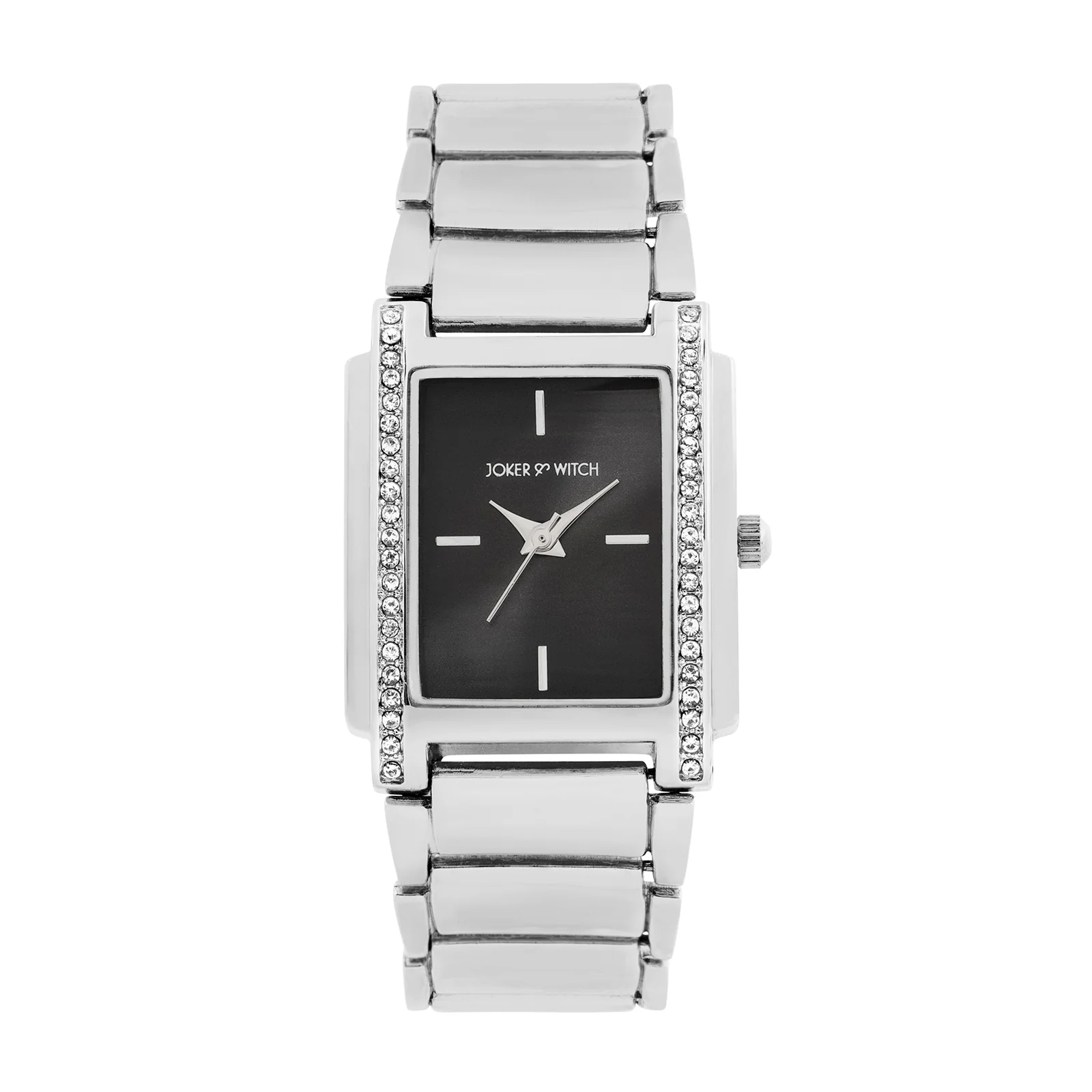 Linear Black Mini Rectangle Rhinestone Dial Silver Linked Chain Strap Women's Watch - Image 3