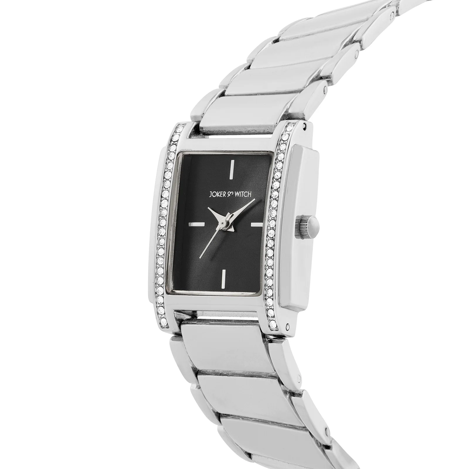 Linear Black Mini Rectangle Rhinestone Dial Silver Linked Chain Strap Women's Watch - Image 4