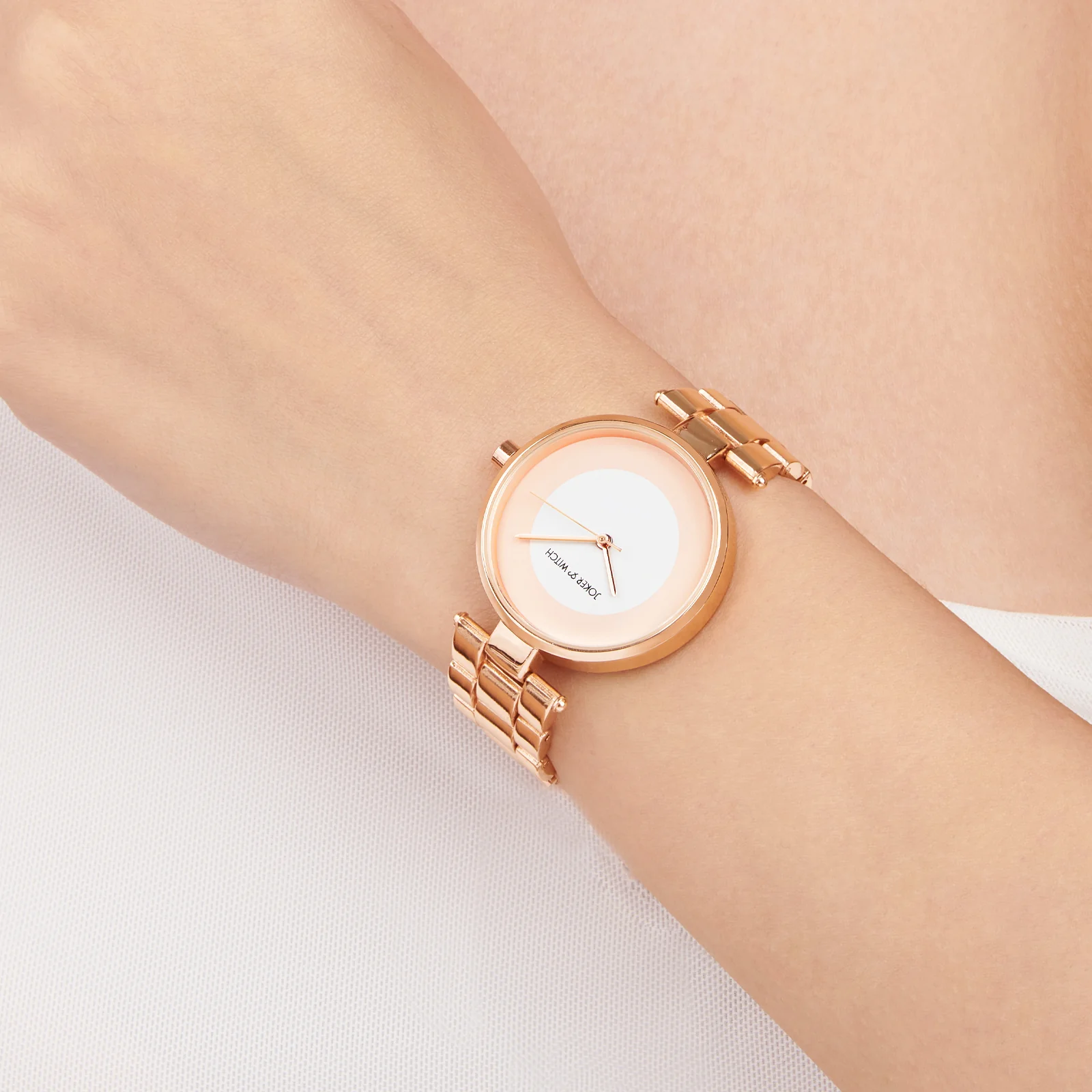Liora White Medium Dial Rose Gold Linked Chain Strap Women's Watch - Image 2