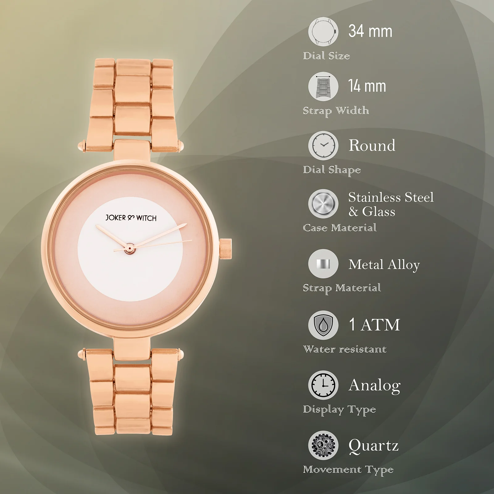 Liora White Medium Dial Rose Gold Linked Chain Strap Women's Watch - Image 7