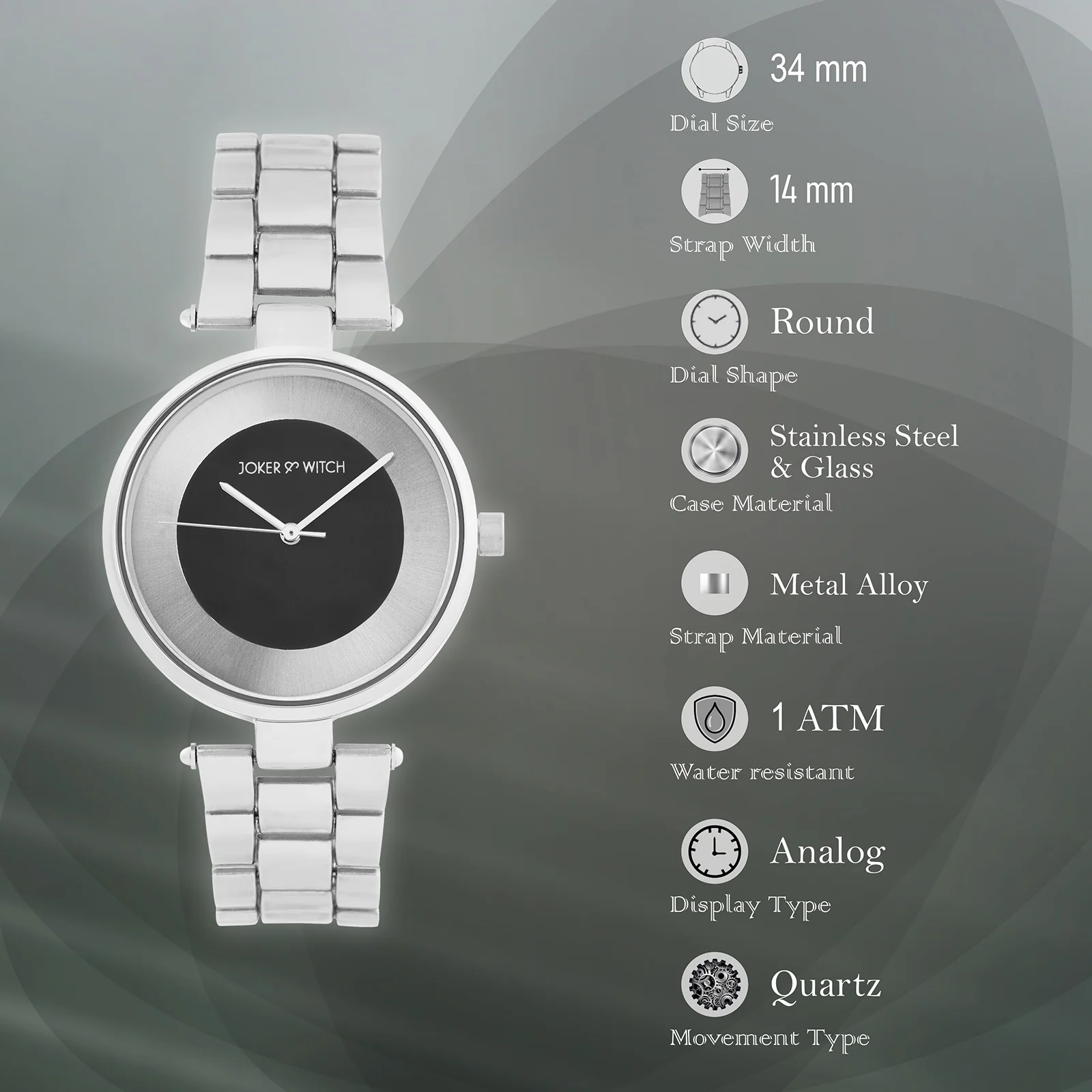 Liora Black Medium Dial Silver Linked Chain Strap Women's Watch - Image 7