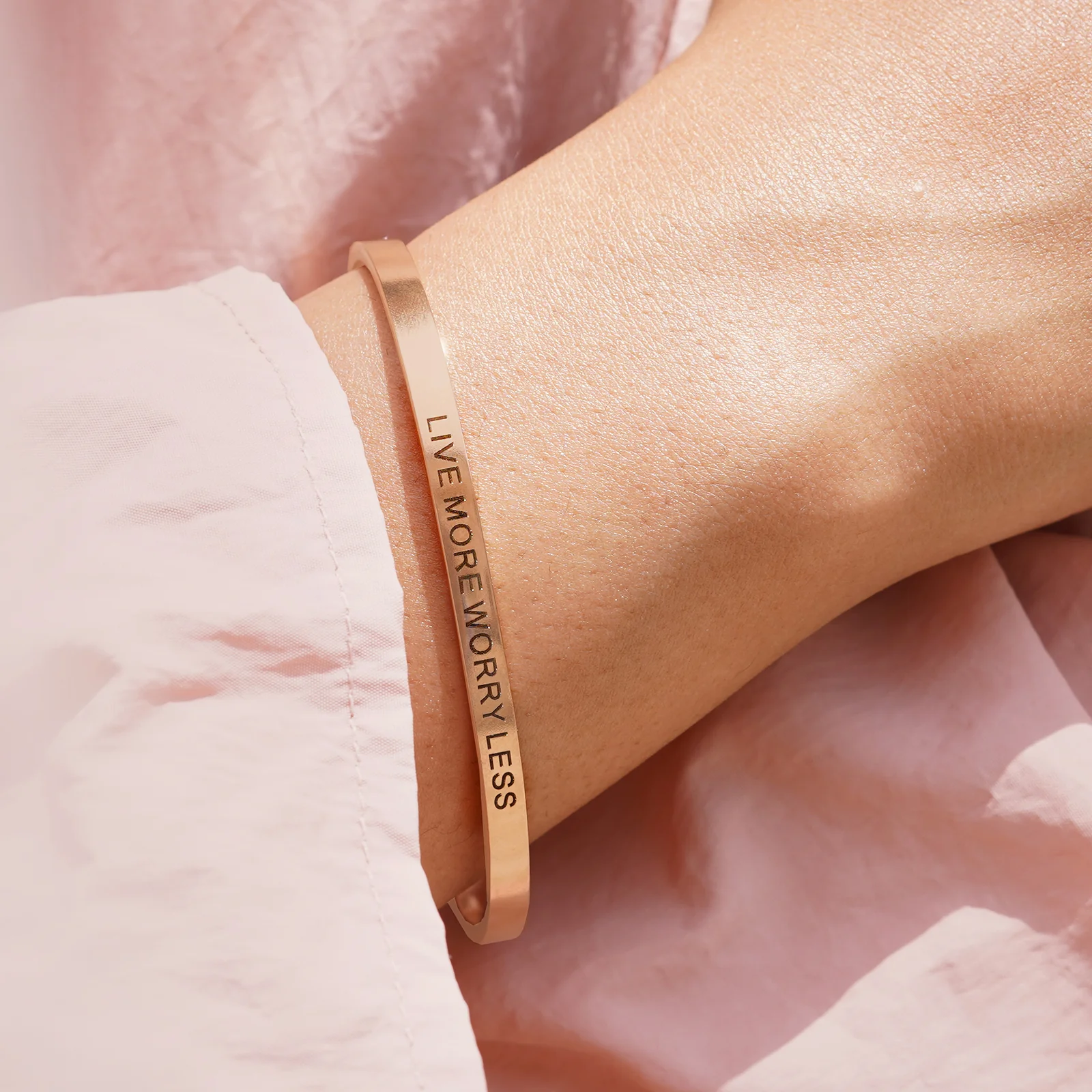 Live More, Worry Less Rose Gold Mantra Band - Image 2
