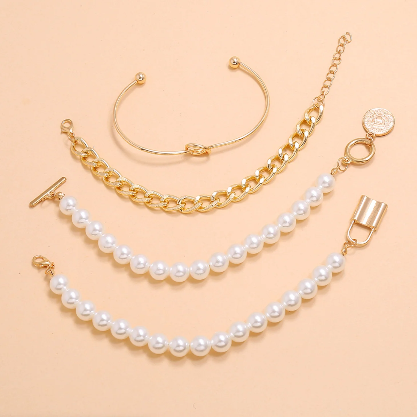 Lively Pearl and Gold Set of 4 Bracelets - Image 6