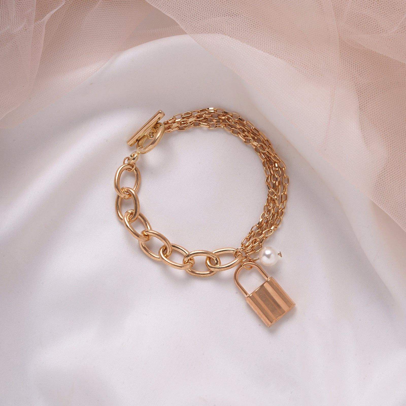 Bewitched Lock Charm Gold Linked Bracelet - Image 2
