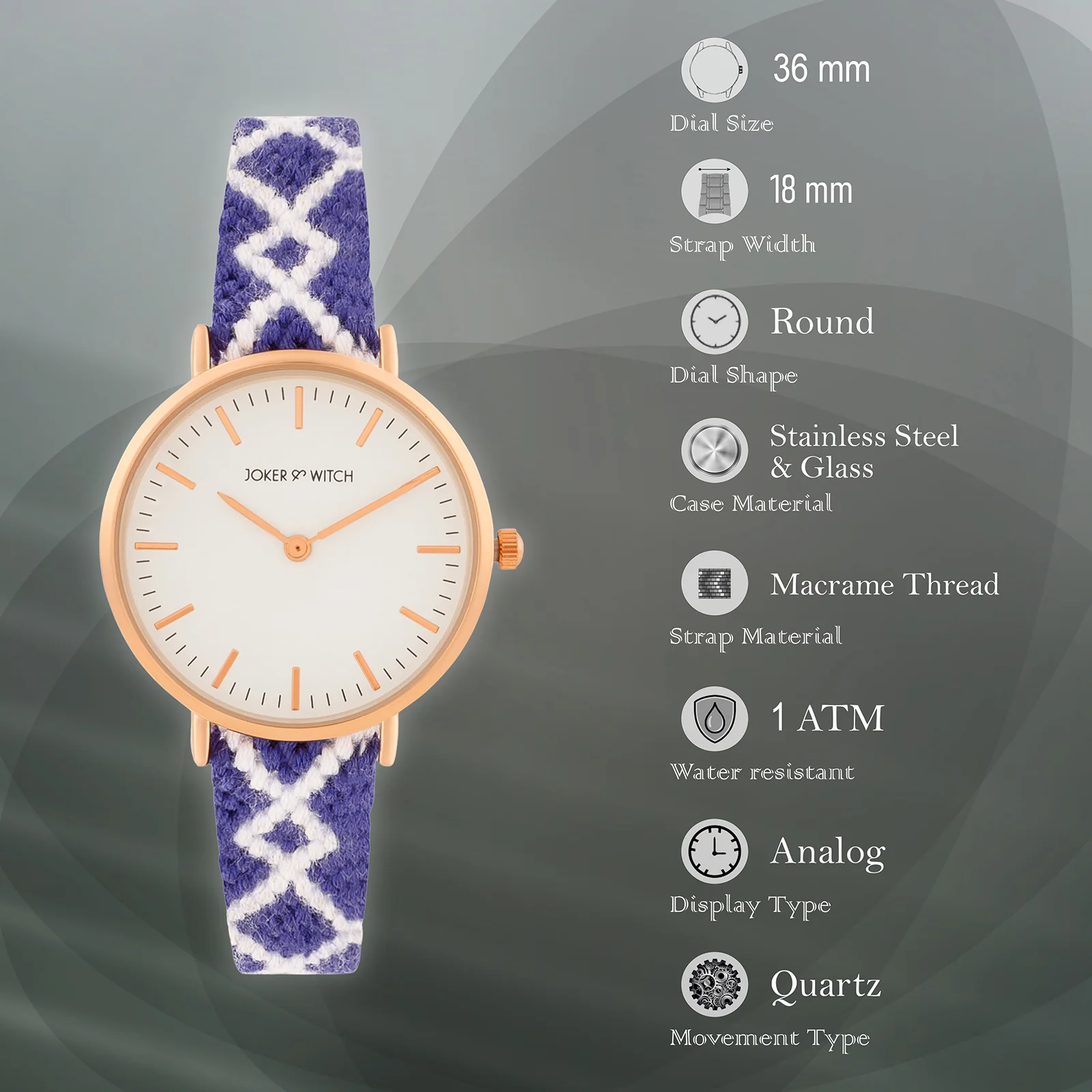Loomed Aura White Medium Dial Blue Macrame Strap Women's Watch - Image 7