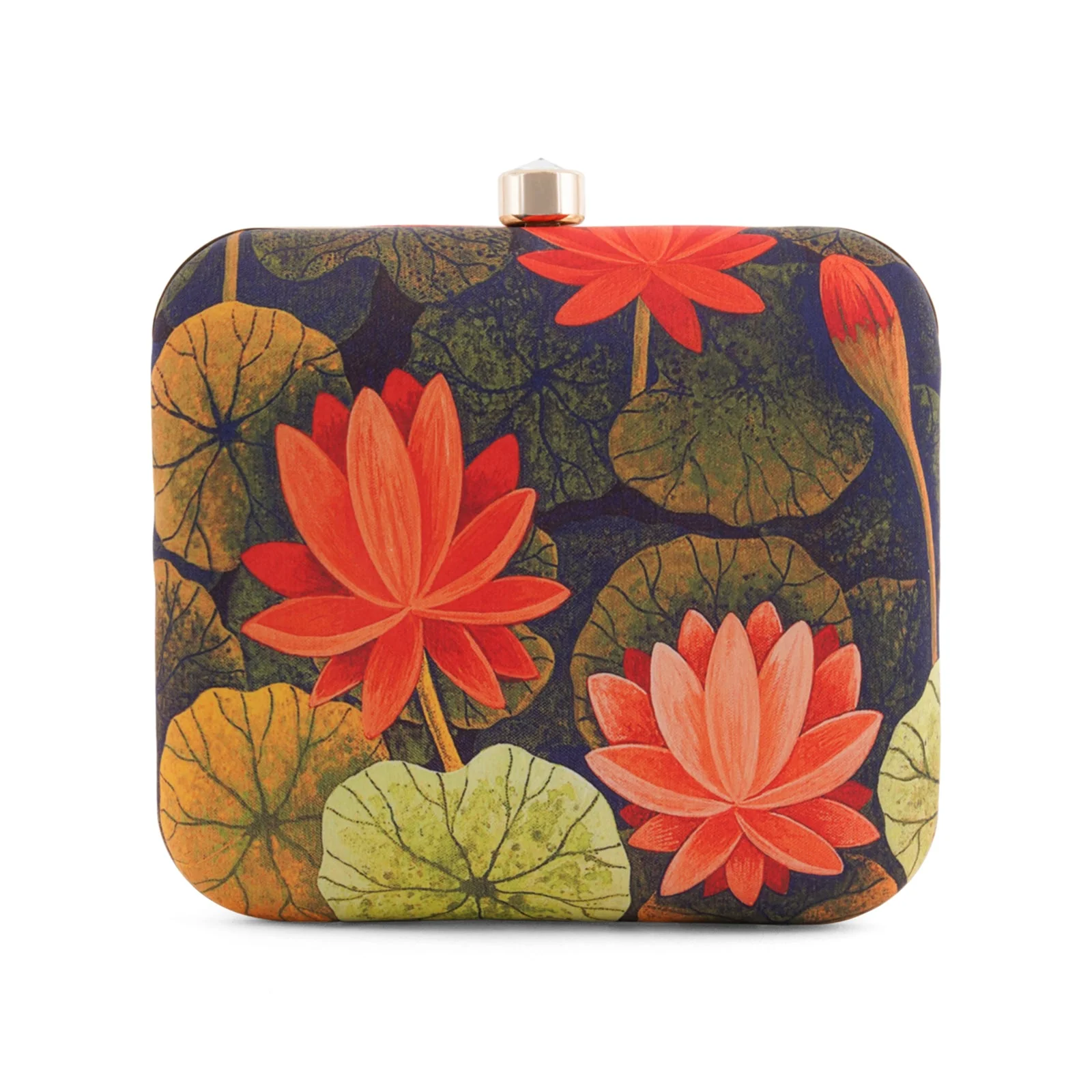 Love and Lotus Navy Blue and Red Printed Clutch - Image 4
