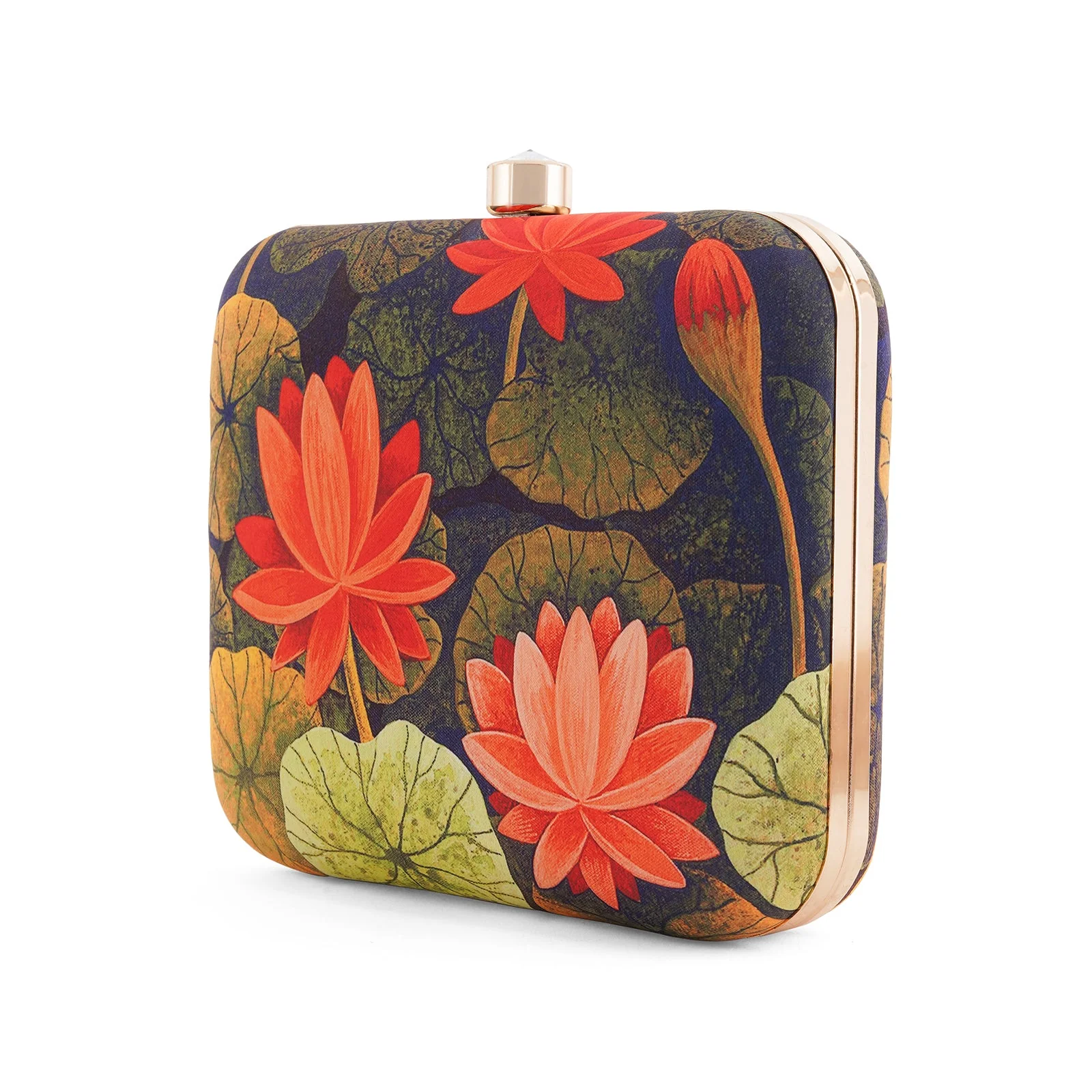 Love and Lotus Navy Blue and Red Printed Clutch - Image 5