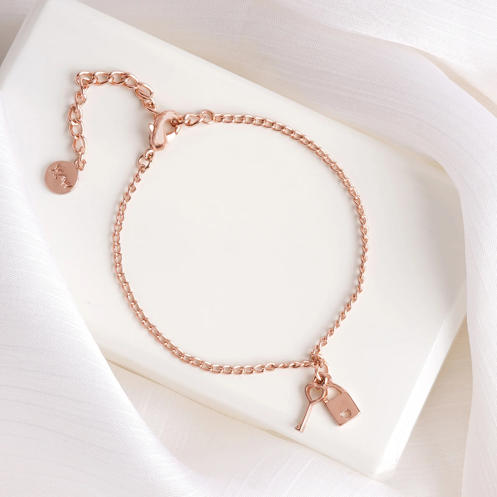 Love Lock Rose Gold Bracelet Charm - Image 2