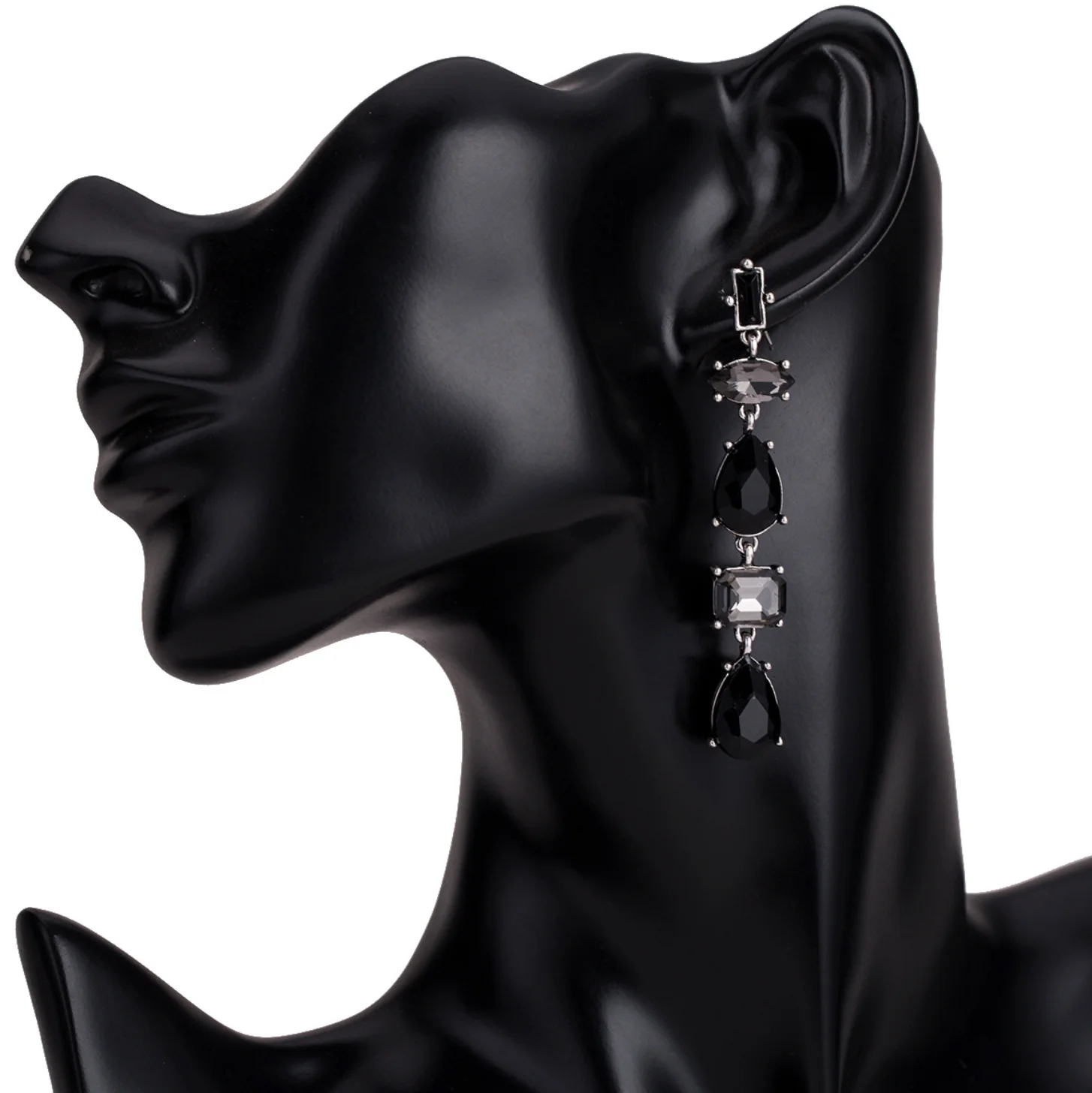 Lucent Black Crystal Drop Earrings - Image 2