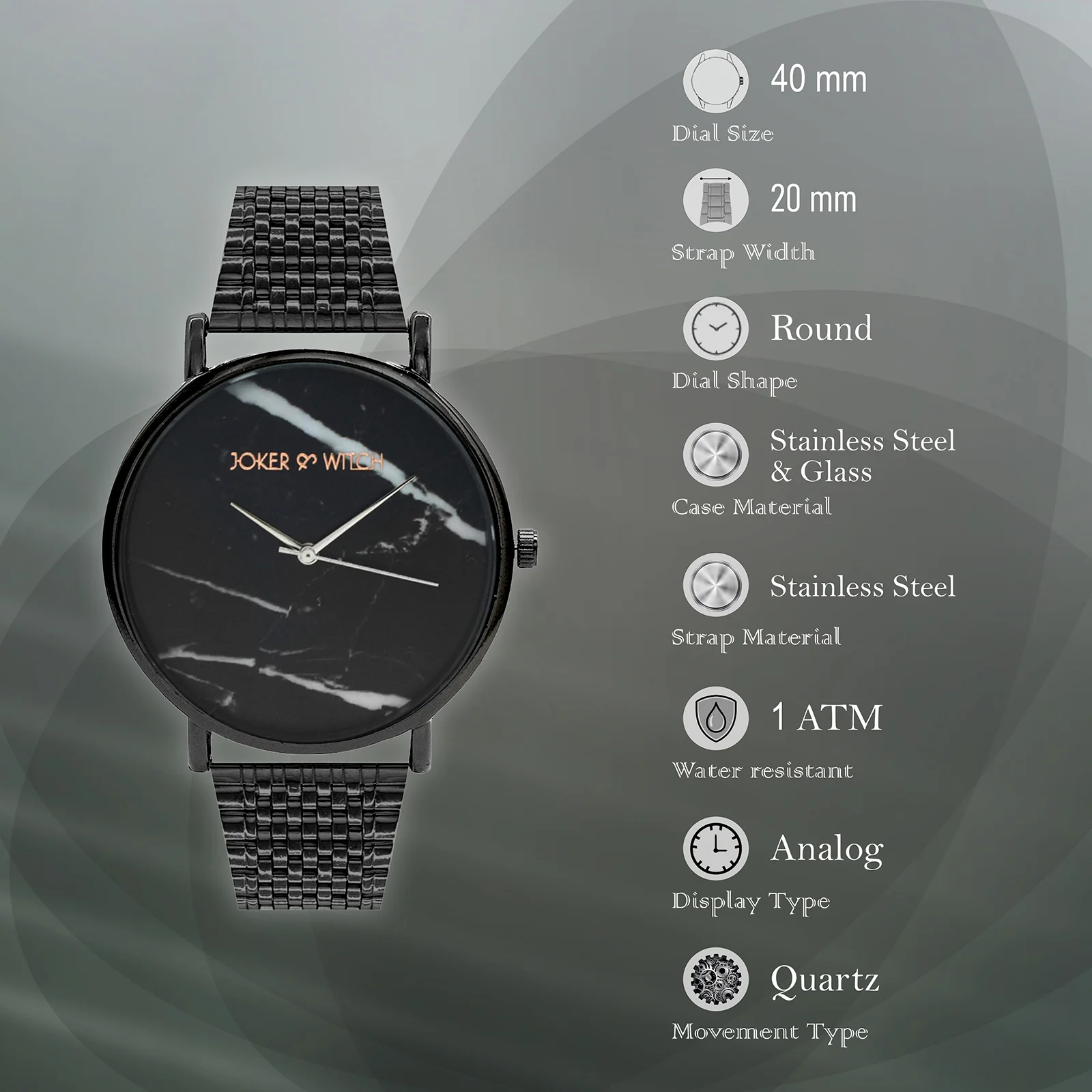 Lucien Black Large Marble Dial Linked Chain Strap Men's Watch - Image 7