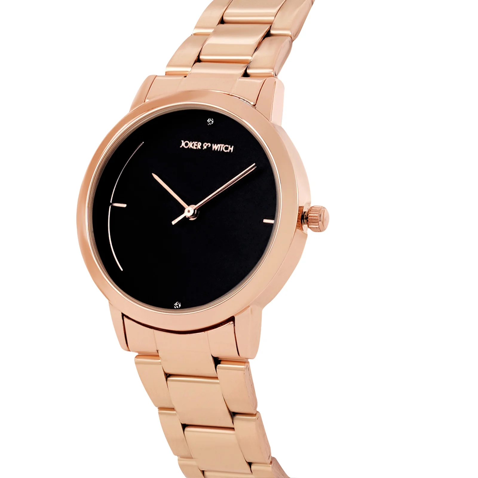 Luna Black Medium Dial Rose Gold Linked Chain Strap Women's Watch - Image 4
