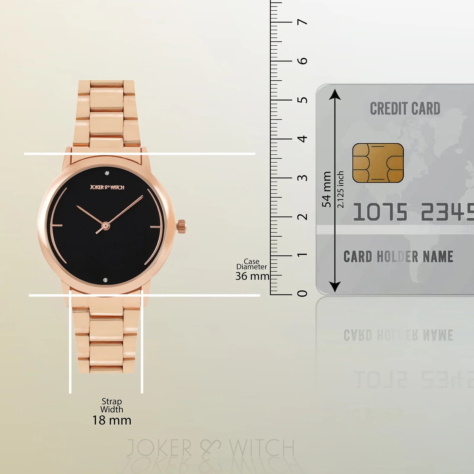 Luna Black Medium Dial Rose Gold Linked Chain Strap Women's Watch - Image 8