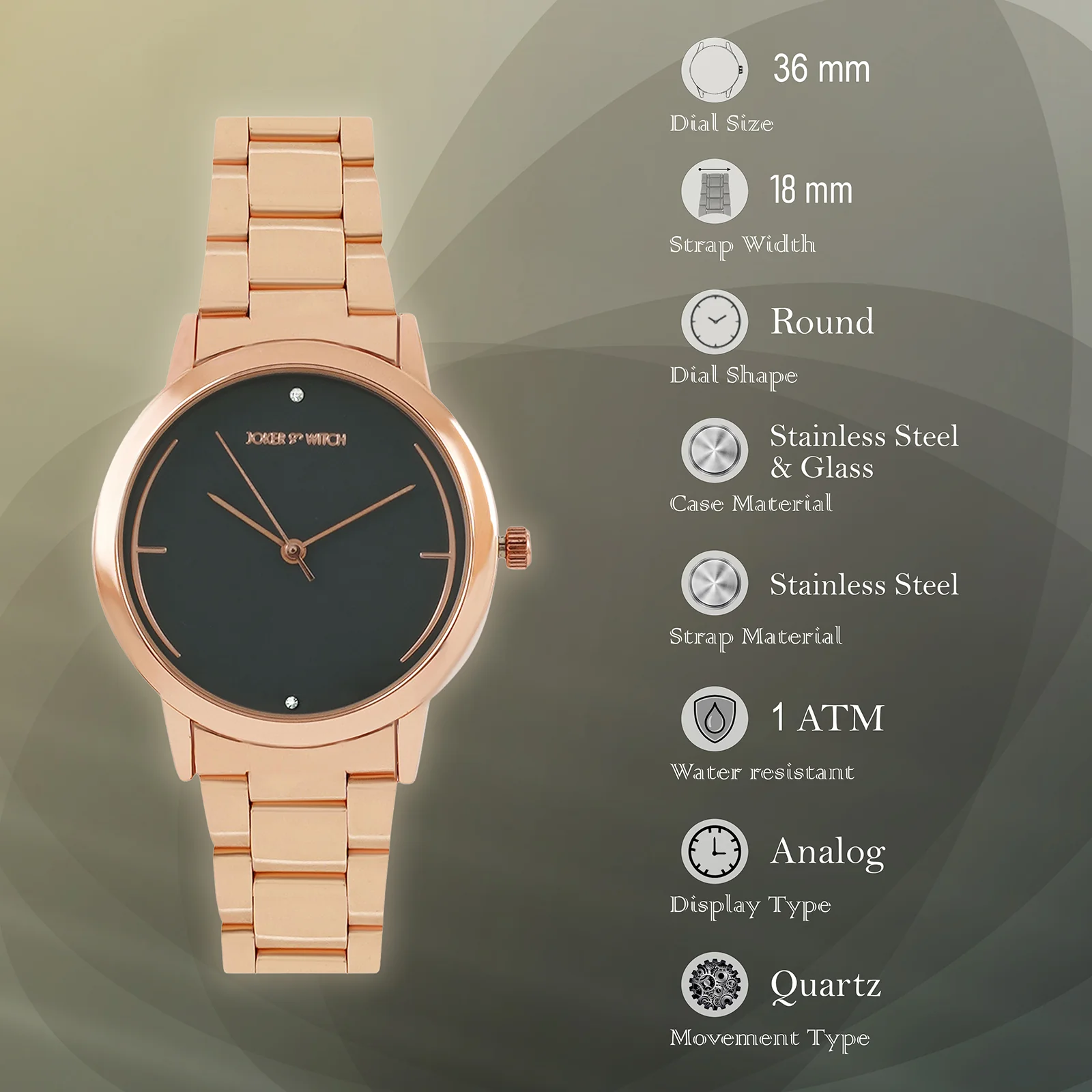 Luna Grey Medium Dial Rose Gold Linked Chain Strap Women's Watch - Image 7