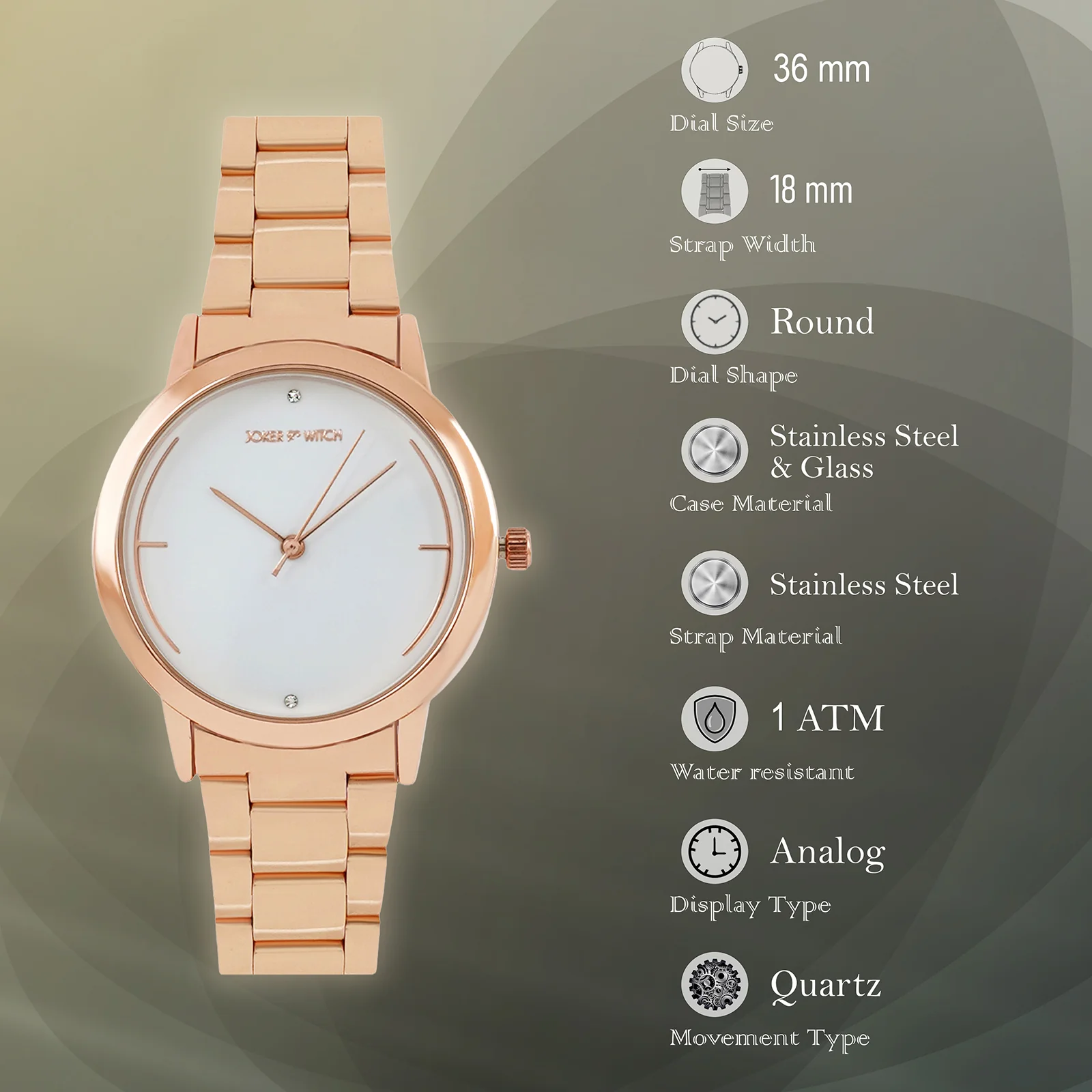 Luna White Medium Dial Rose Gold Linked Chain Strap Women's Watch - Image 7