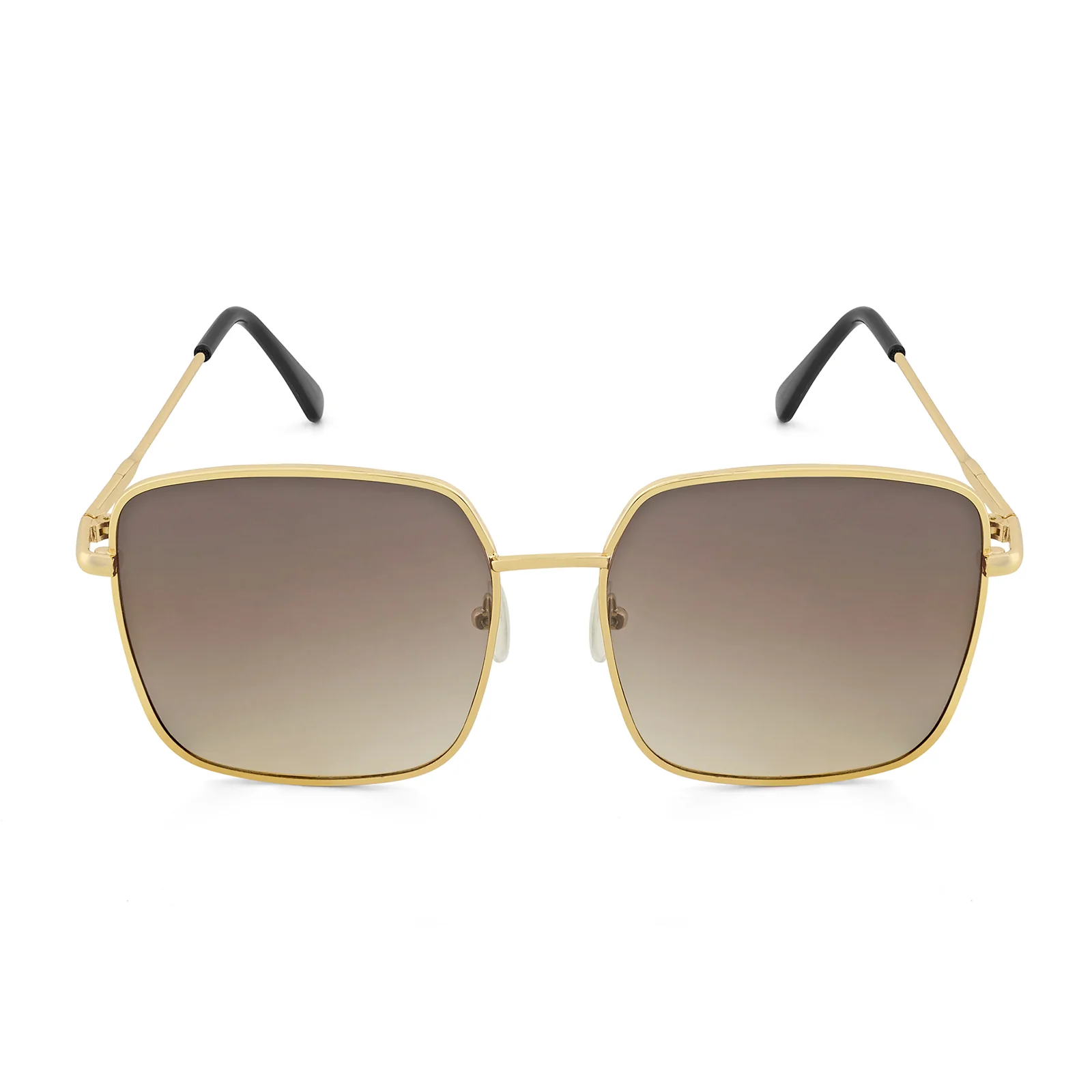 Luxe Gold Frame Square Sunglasses With Grey-Beige Ombre Lenses - Image 3