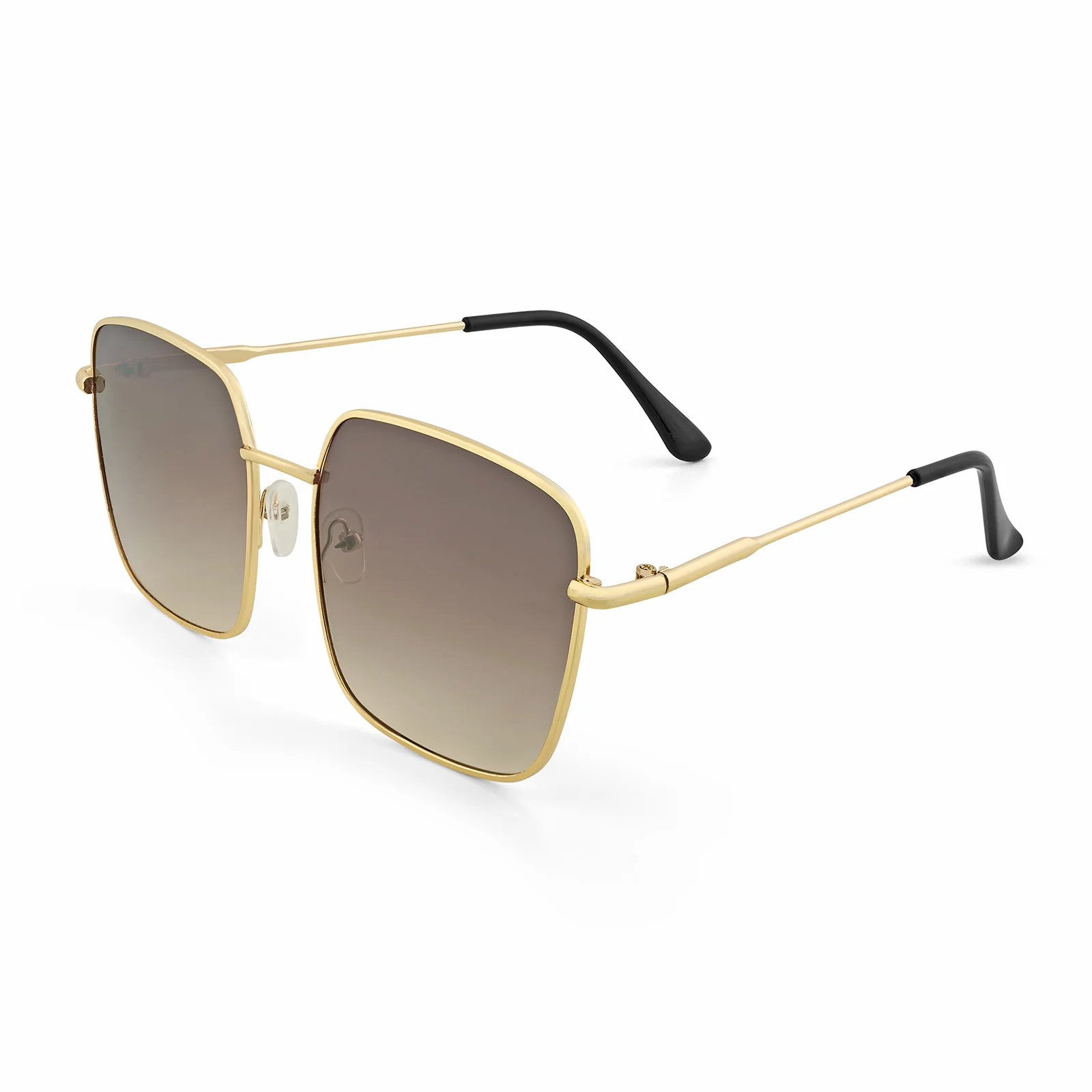 Luxe Gold Frame Square Sunglasses With Grey-Beige Ombre Lenses - Image 4