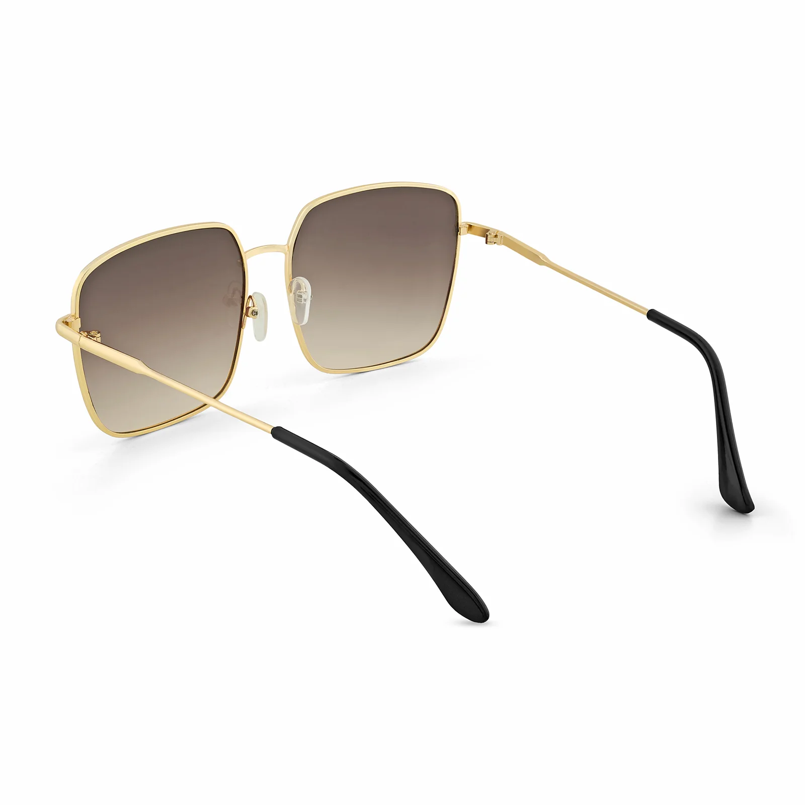 Luxe Gold Frame Square Sunglasses With Grey-Beige Ombre Lenses - Image 6