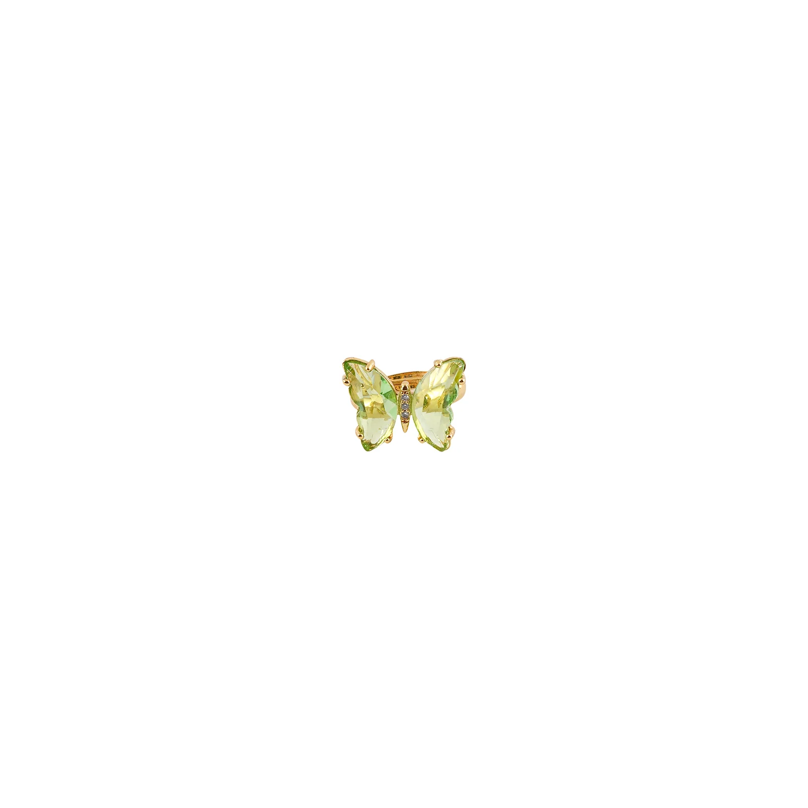 Mabel Butterfly Big Light Green Stone Ring - Image 3