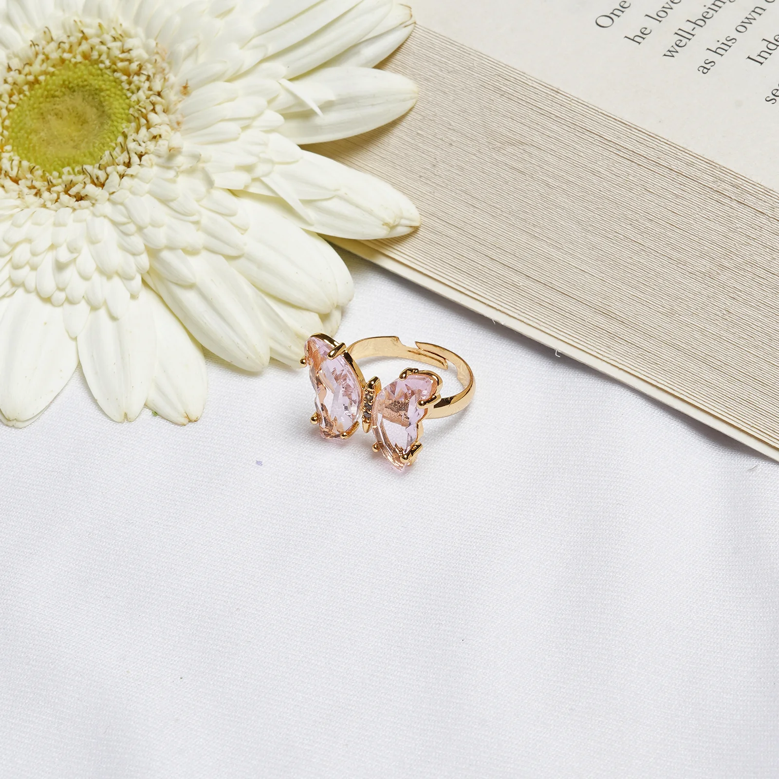 Mabel Butterfly Big Pink Stone Ring - Image 2