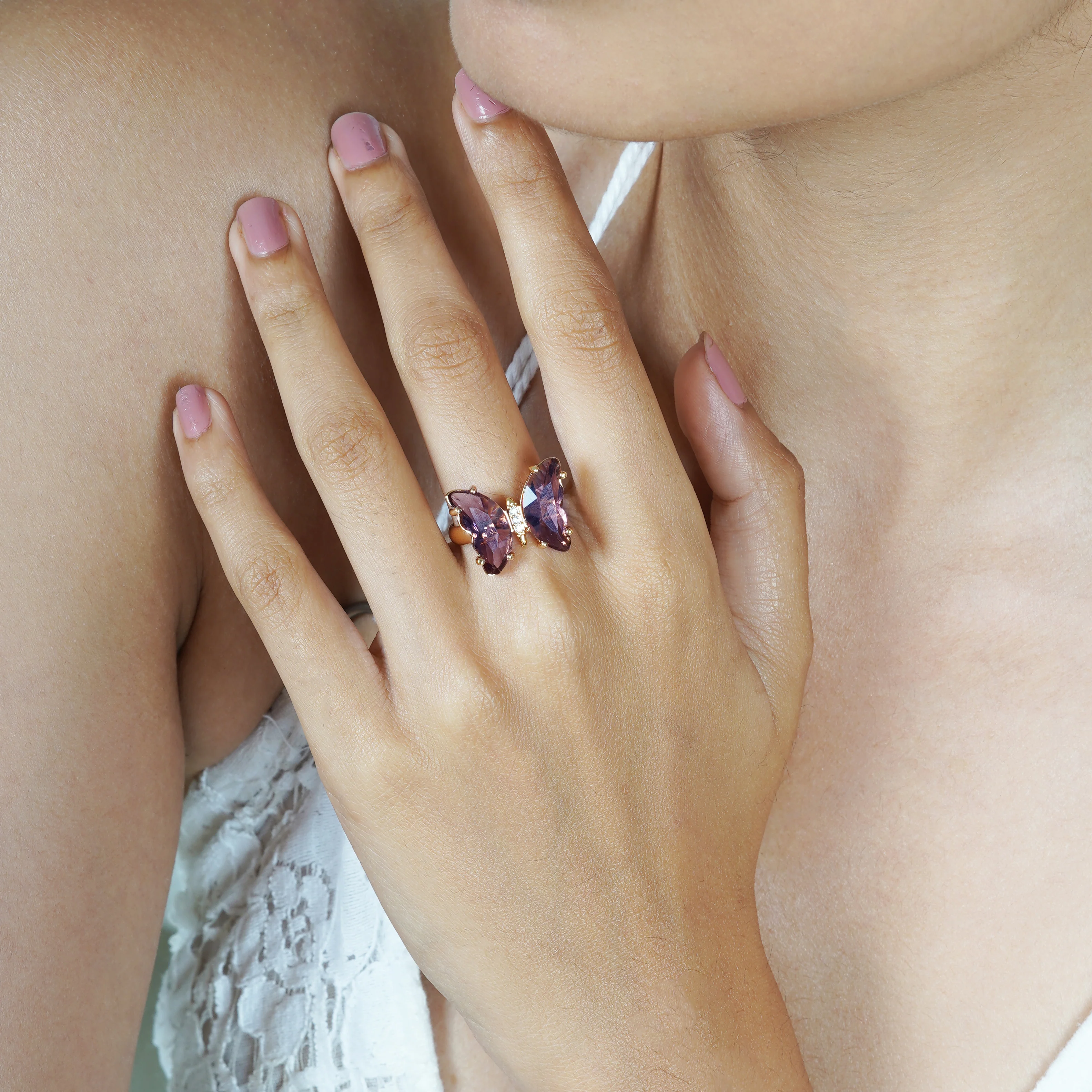 Mabel Butterfly Big Purple Stone Ring - Image 2