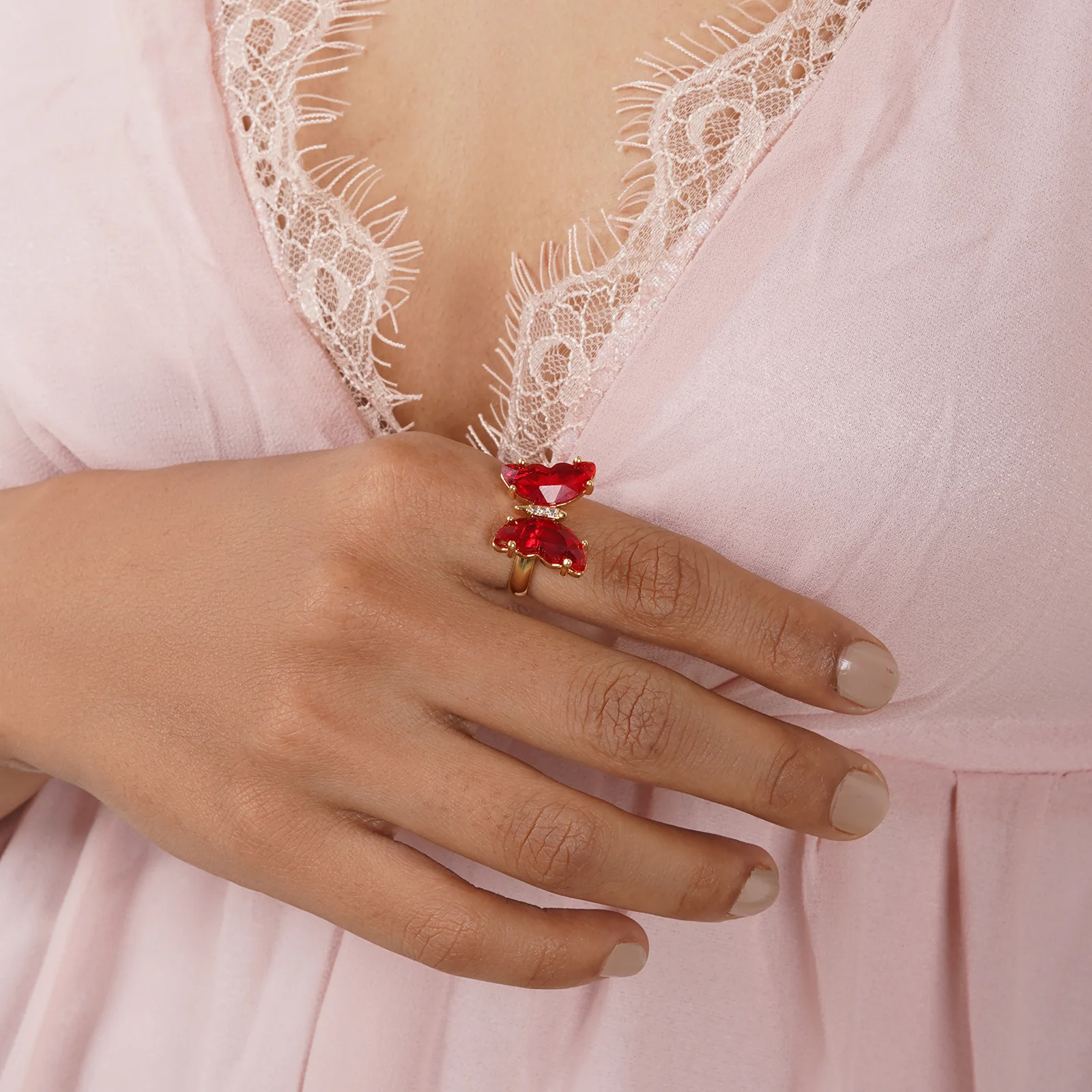 Mabel Butterfly Big Red Stone Ring - Image 2