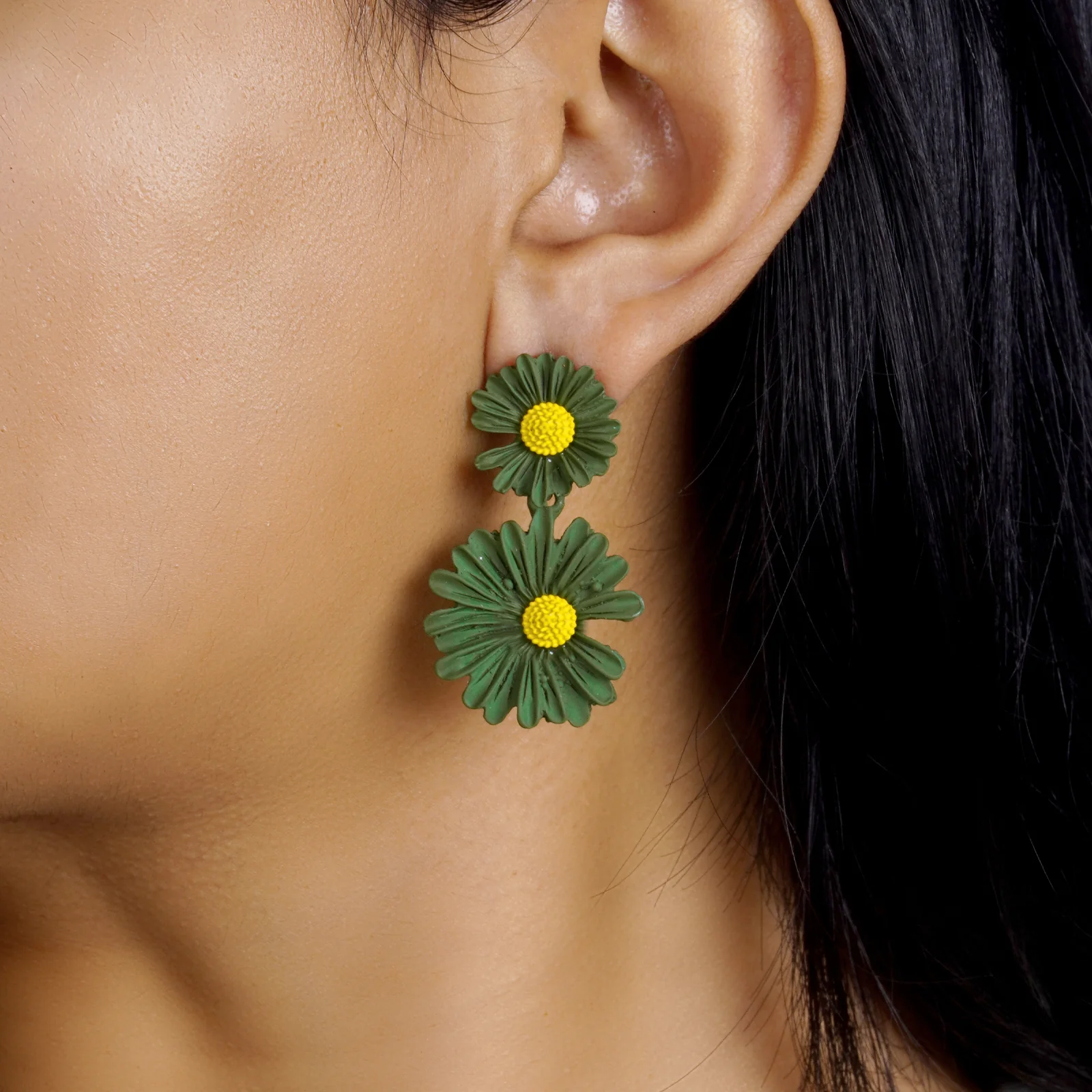 Maci Green Petal Floral Earrings - Image 2