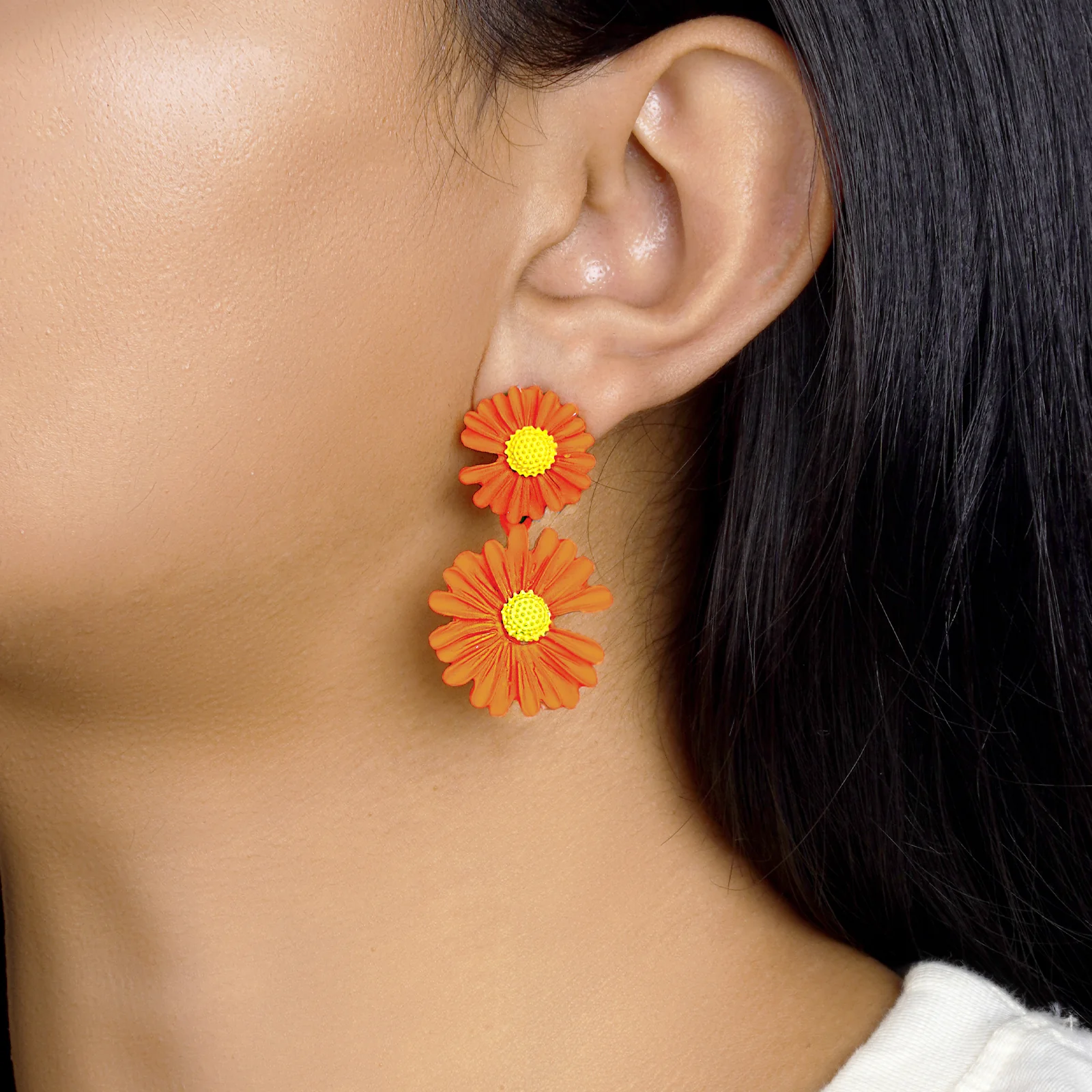 Maci Orange Petal Floral Earring - Image 2