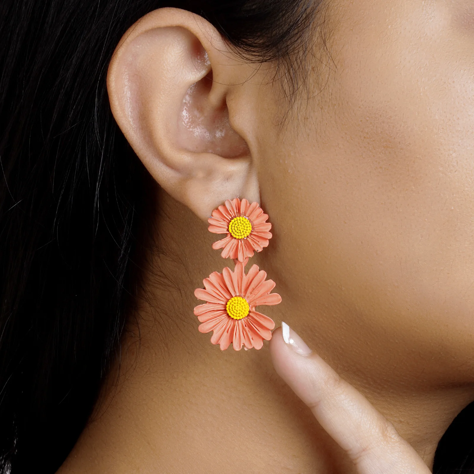 Maci Peach Petal Floral Earring - Image 2