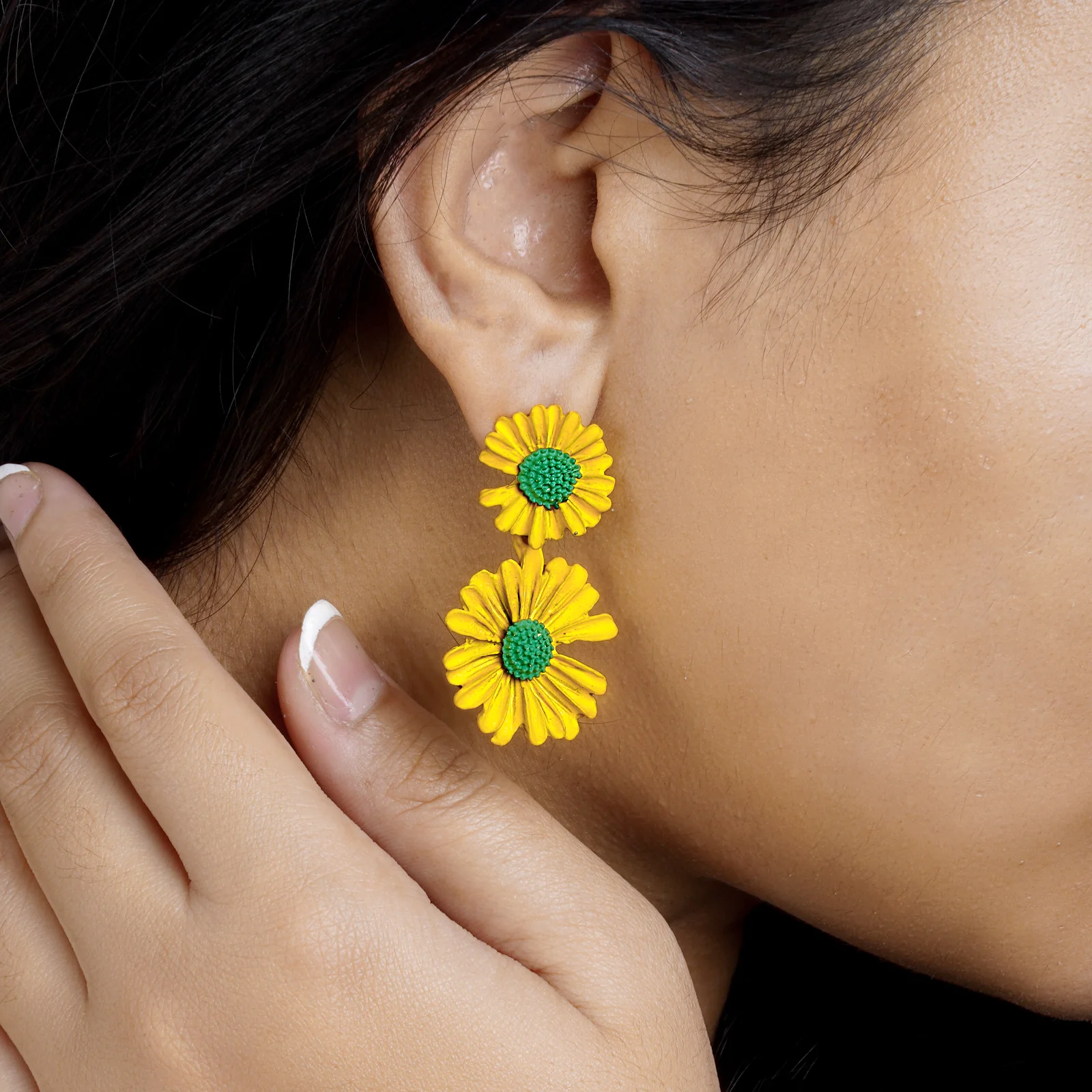 Maci Yellow Petal Floral Earring - Image 2