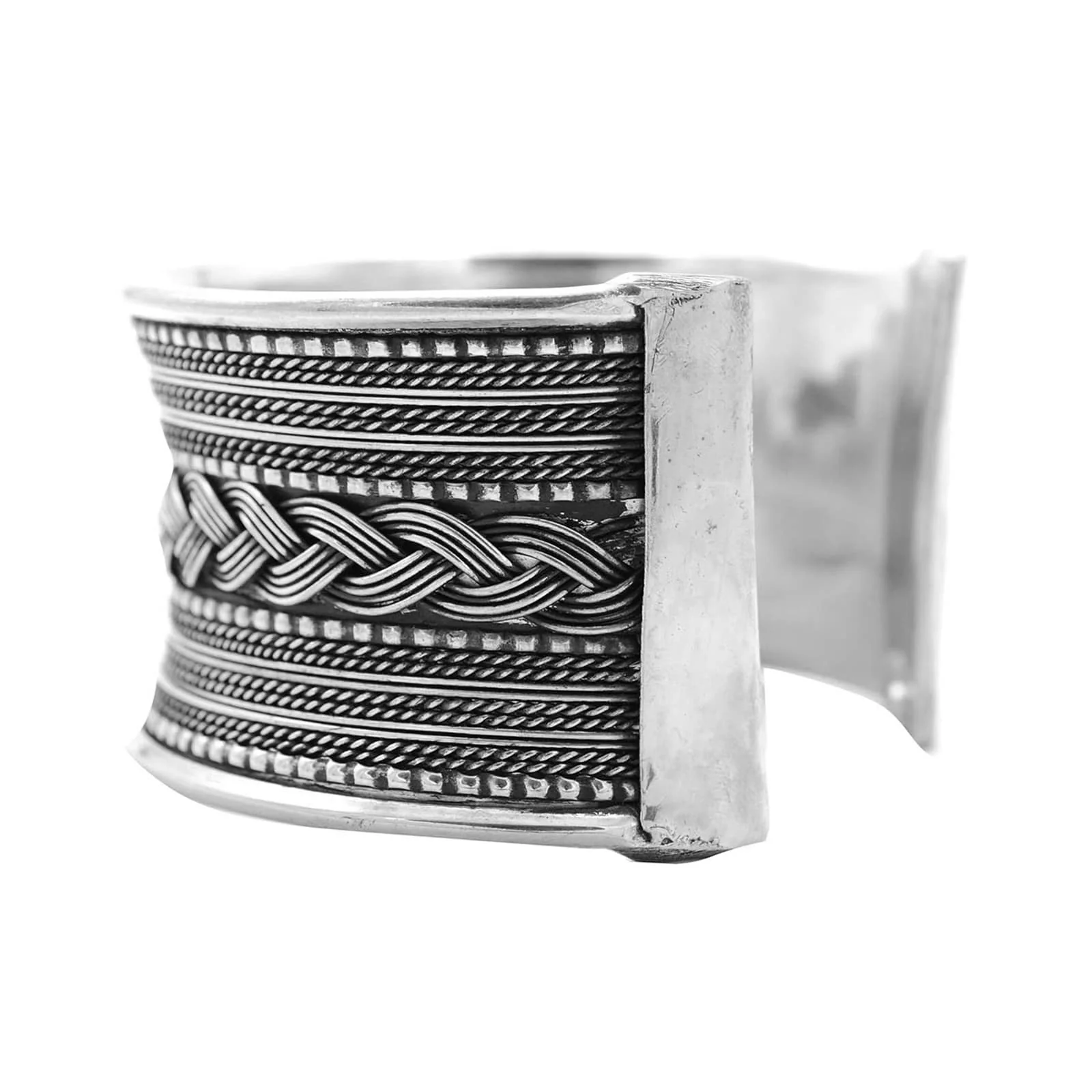 Madhu Braided Embossed Silver Oxidized Cuff - Image 4