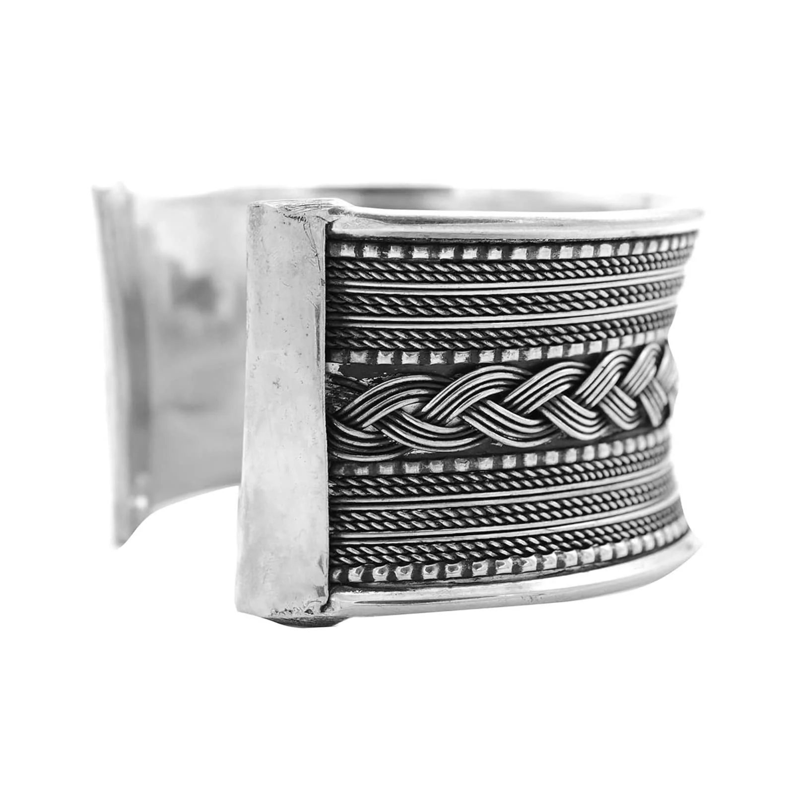 Madhu Braided Embossed Silver Oxidized Cuff - Image 5