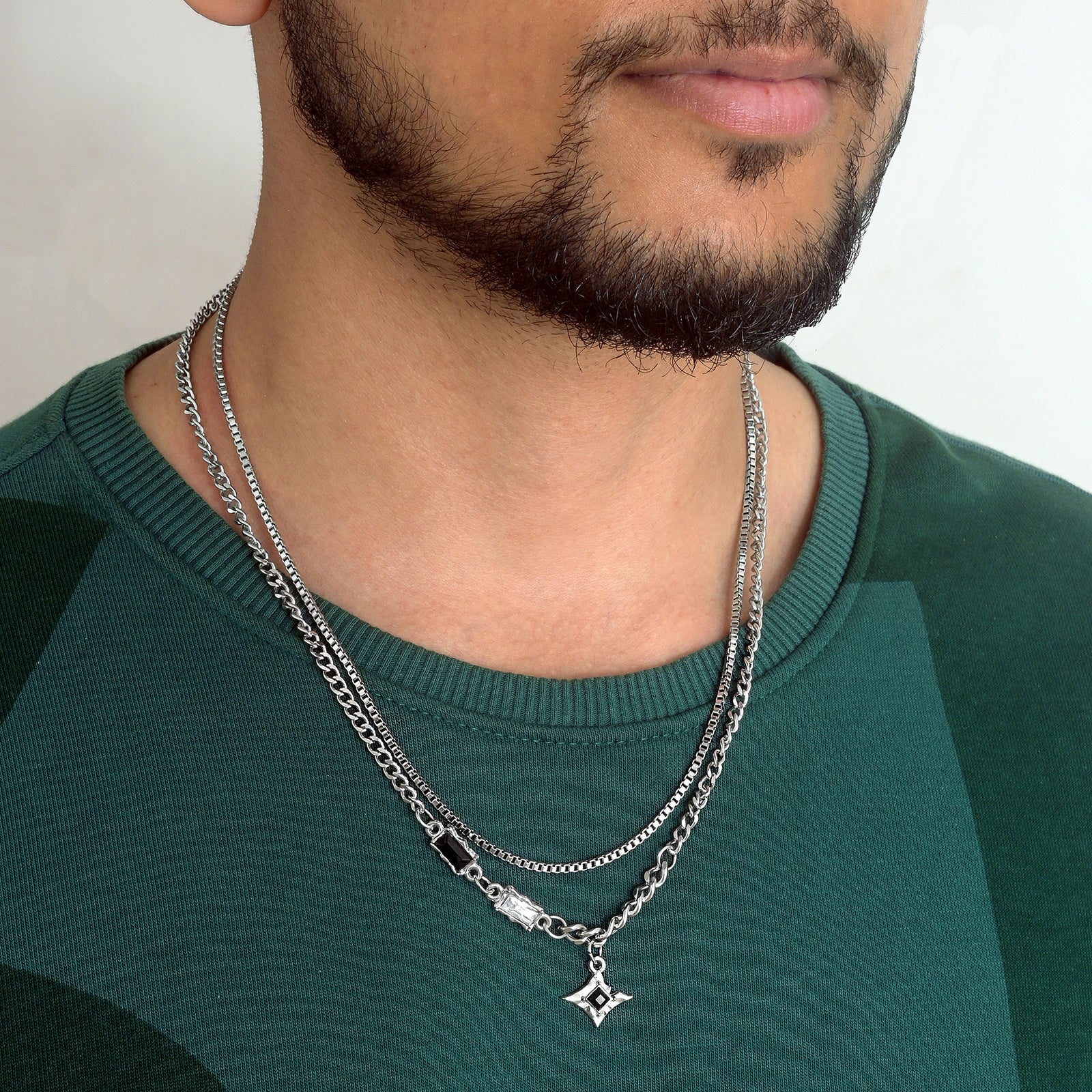 Madmax Men Silver Layered Necklace - Image 2