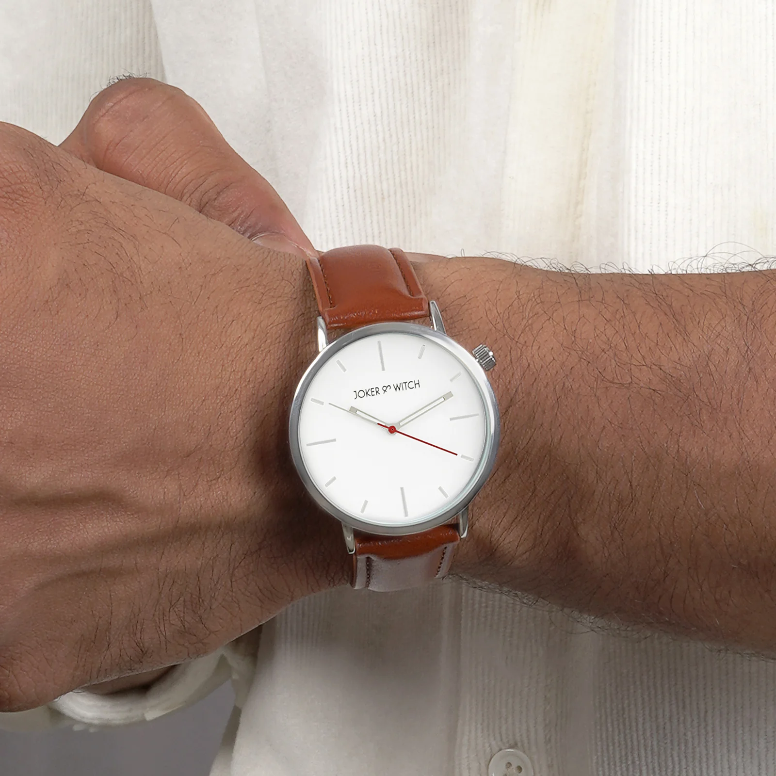 Manchester White Large Dial Brown PU Strap Men's Watch - Image 2