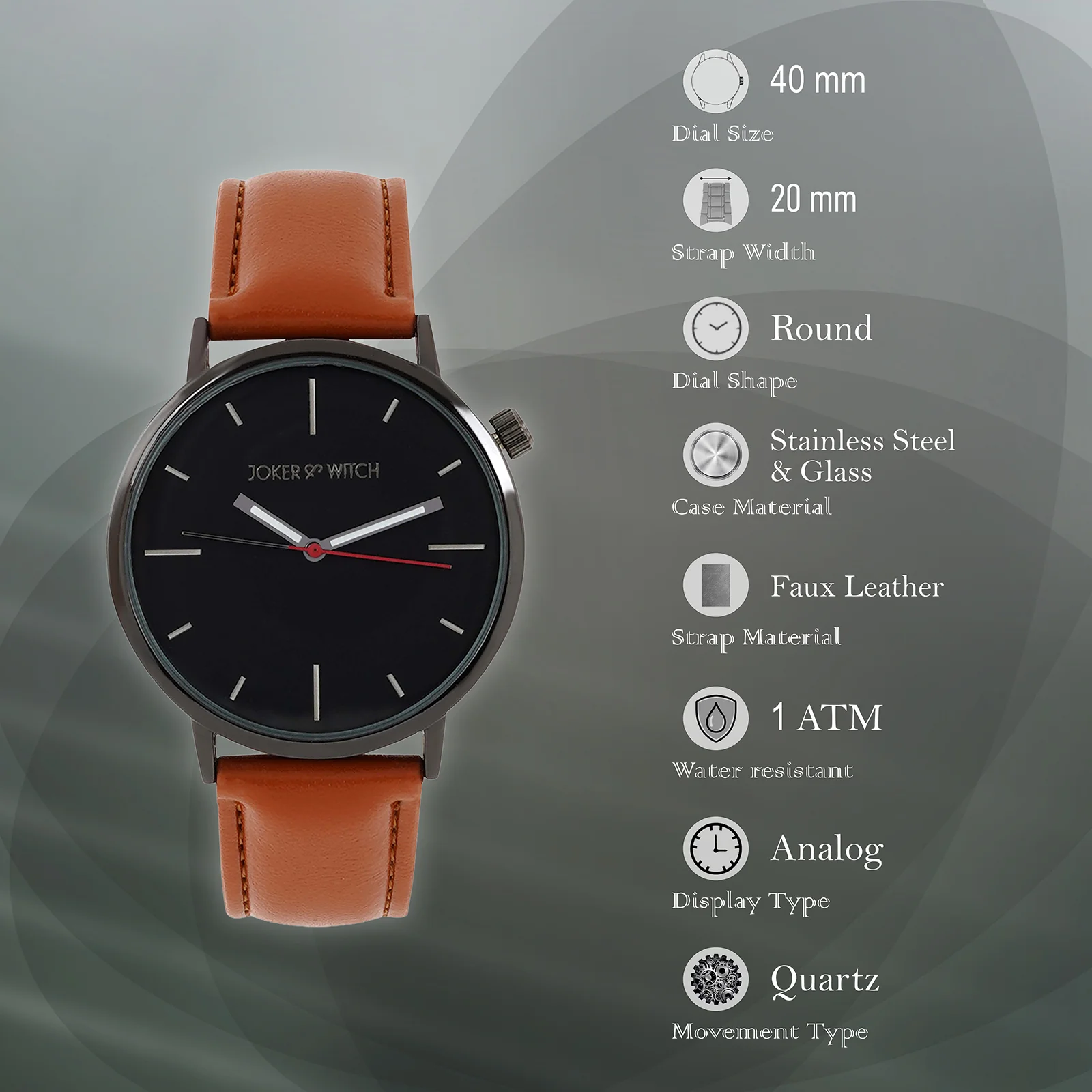 Manchester Black Large Dial Brown PU Strap Men's Watch - Image 7