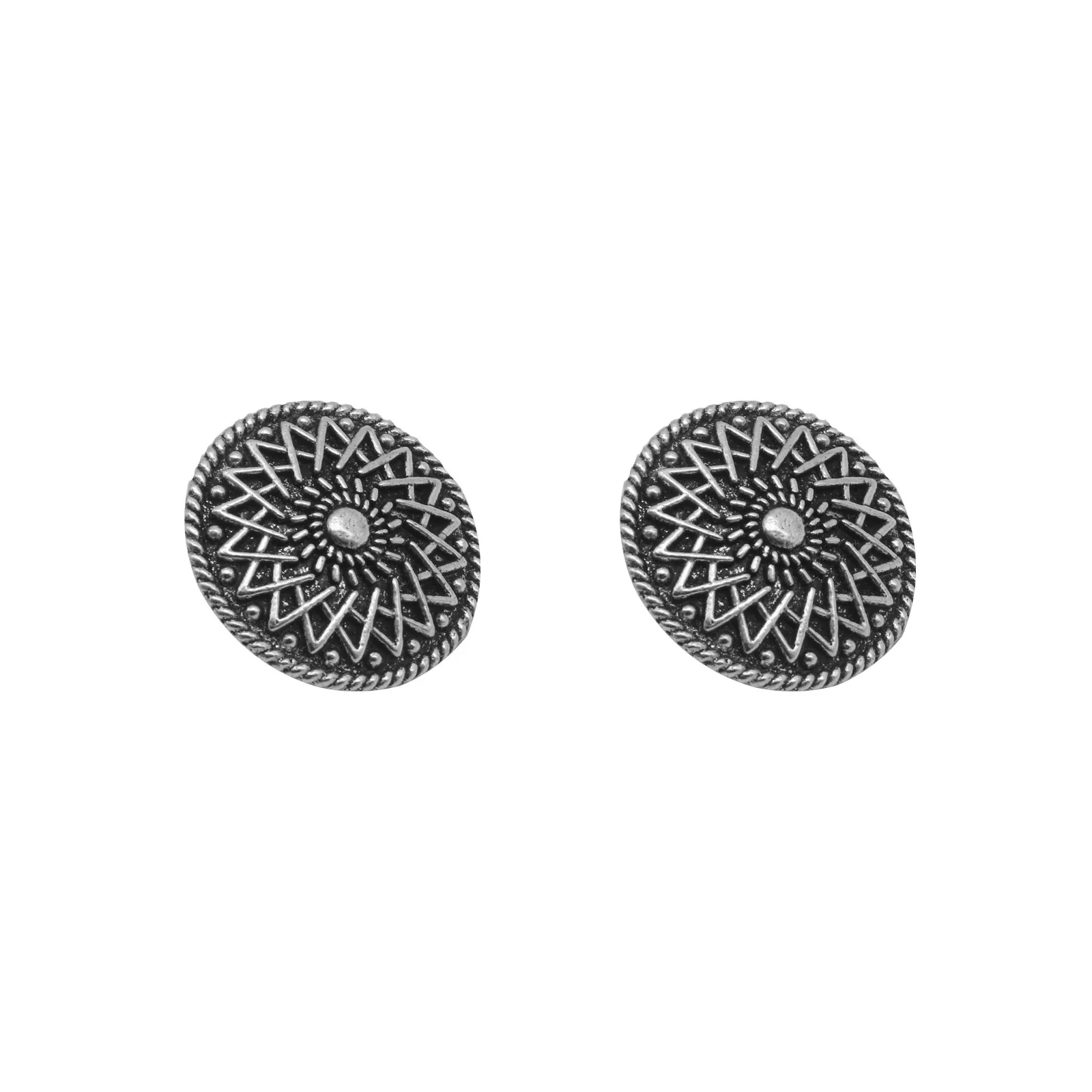 Mansa Circular Silver Oxidized Studs Earrings - Image 3