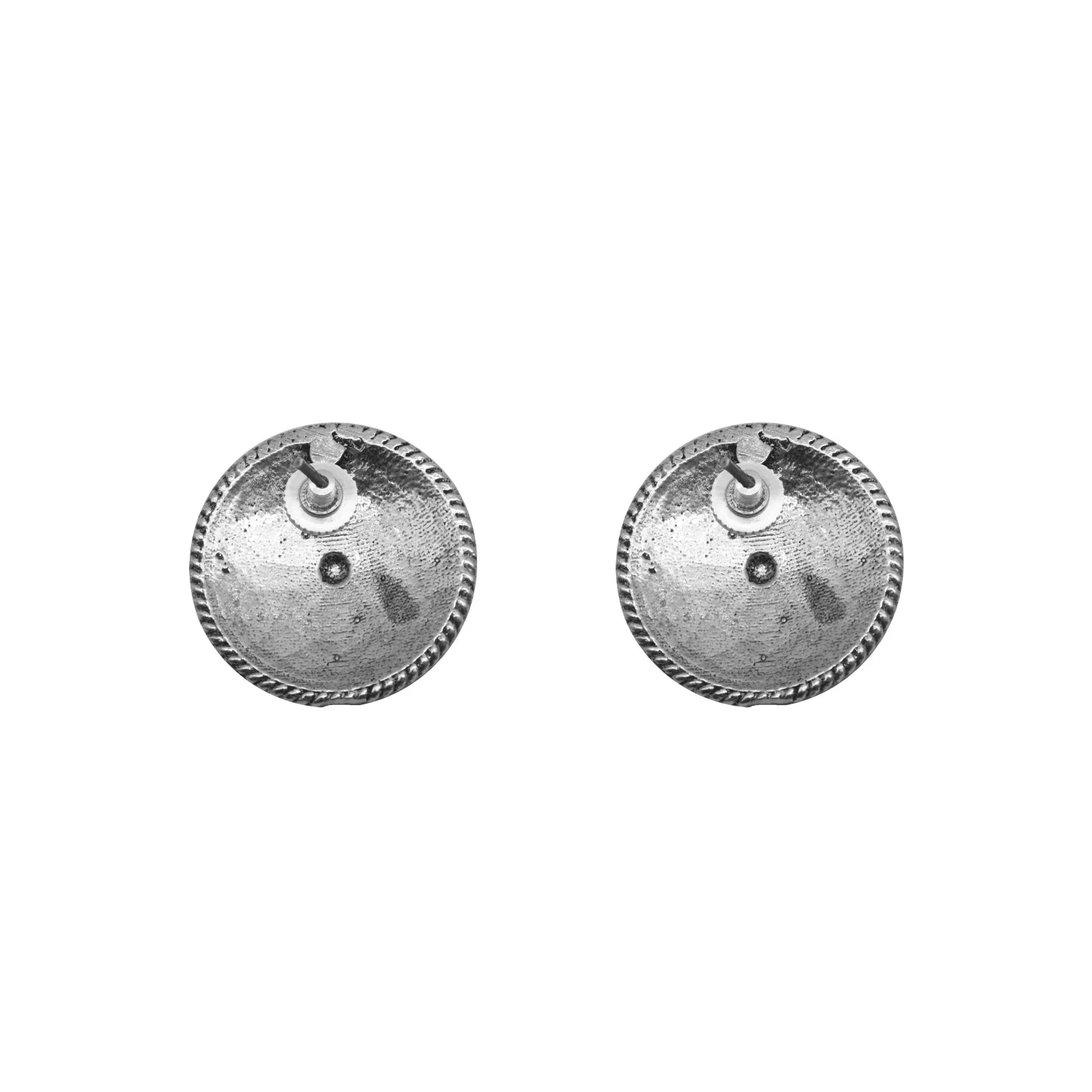 Mansa Circular Silver Oxidized Studs Earrings - Image 4