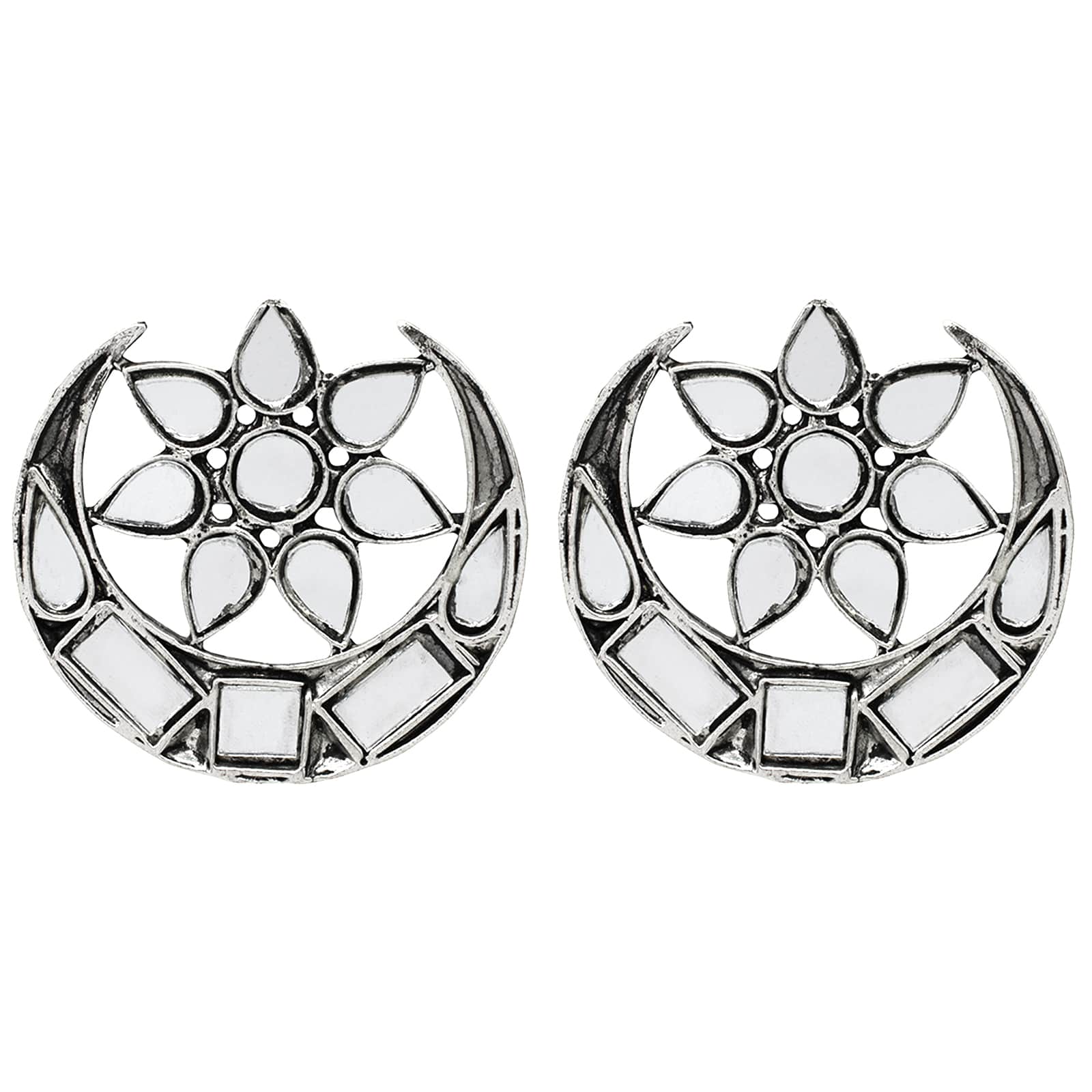 Manth Silver Oxidized Mirror Earrings - Image 3