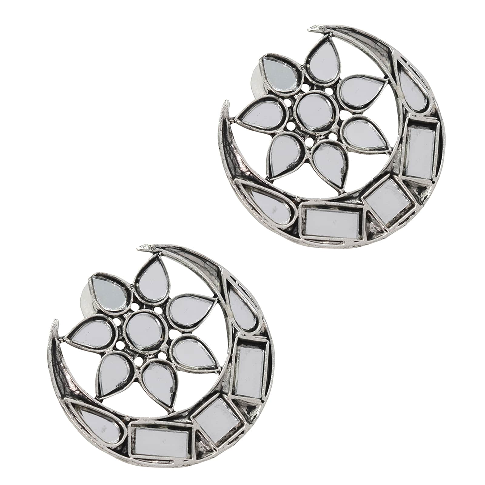 Manth Silver Oxidized Mirror Earrings - Image 4