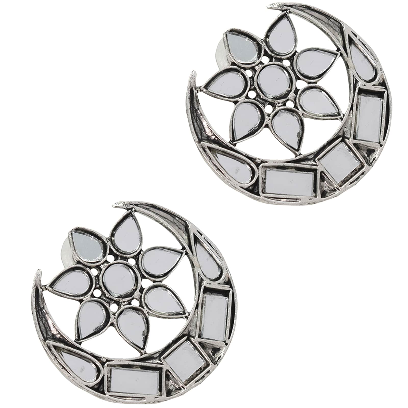 Manth Silver Oxidized Mirror Earrings - Image 5