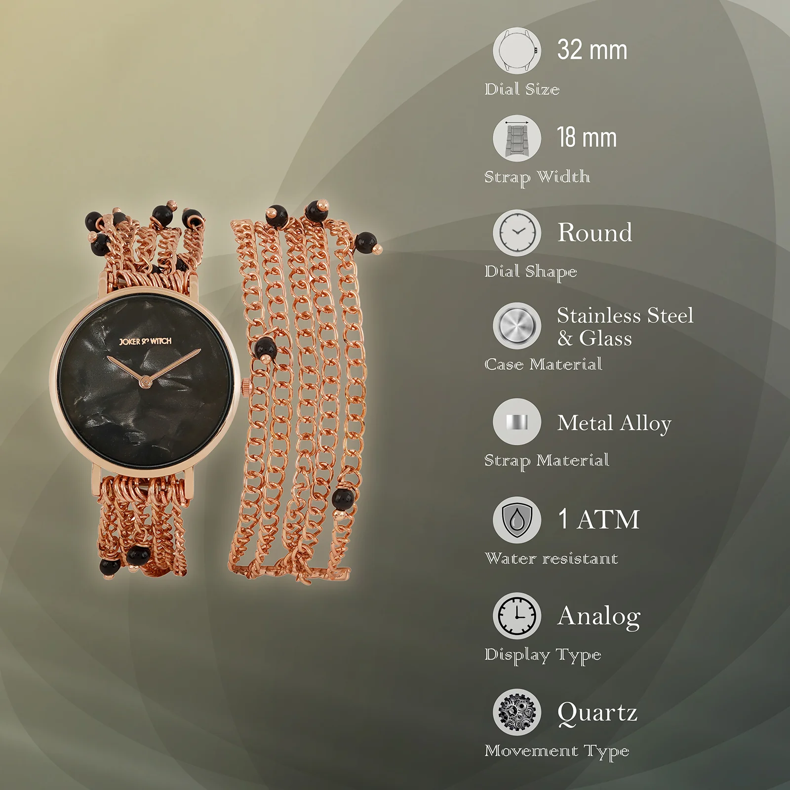 Margetti Black MOP Medium Dial Rose Gold Pearl Wrap Around Strap Women's Watch - Image 8