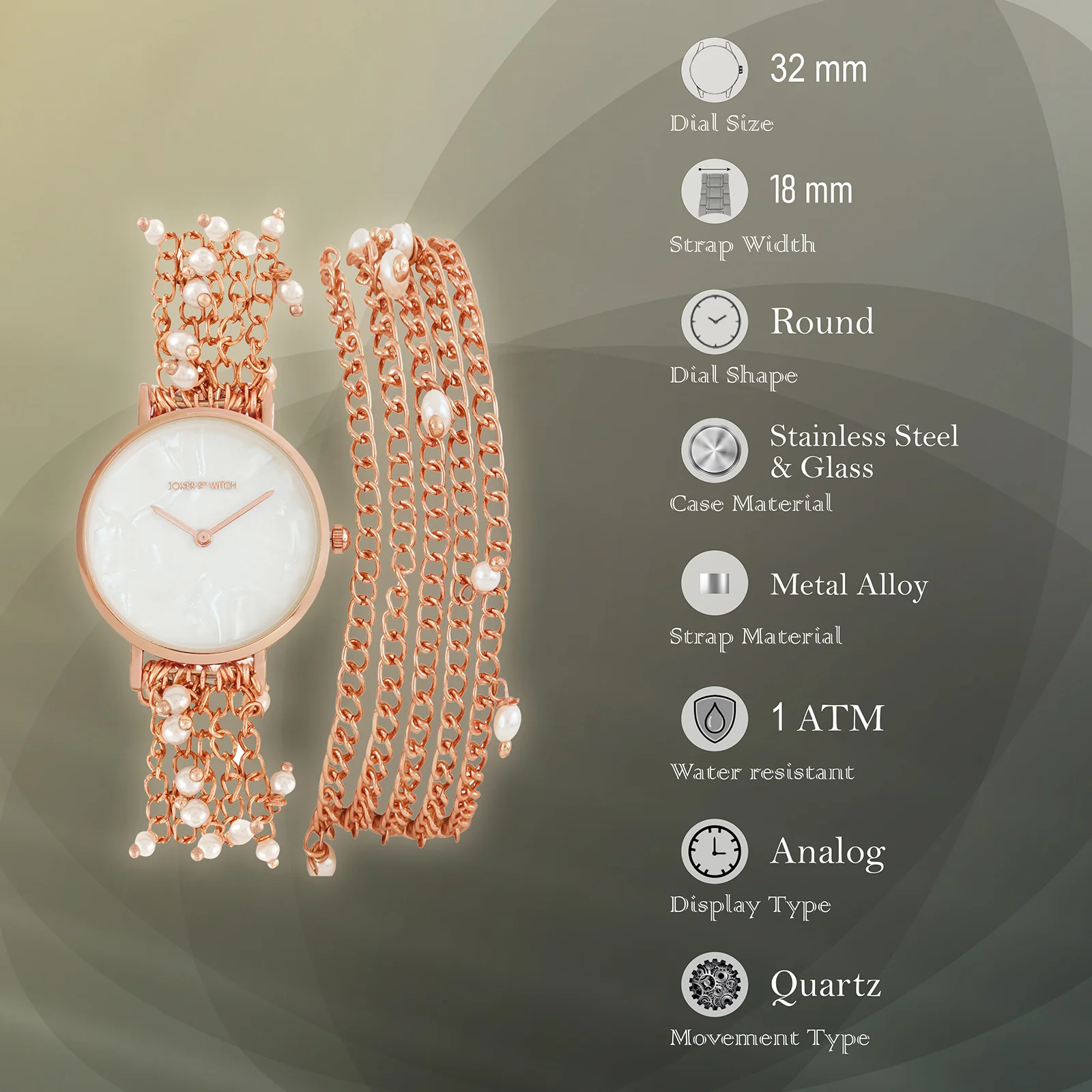 Margetti White MOP Medium Dial Rose Gold Pearl wrap Around Strap Women's Watch - Image 8