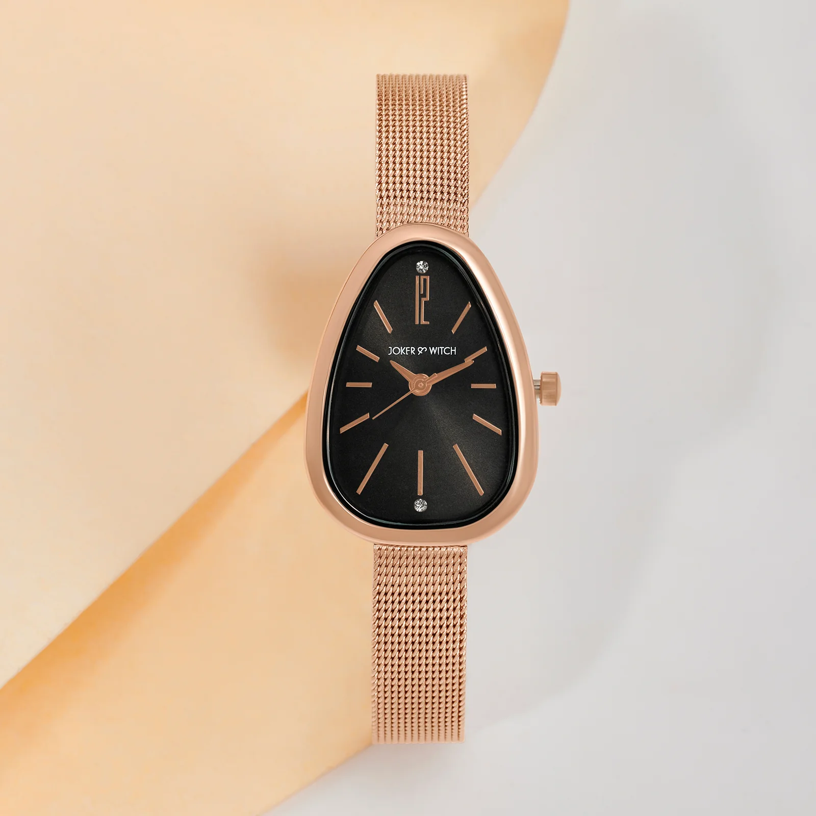Maris Black Small Oval Dial Rose Gold Mesh Strap Women's Watch - Image 2