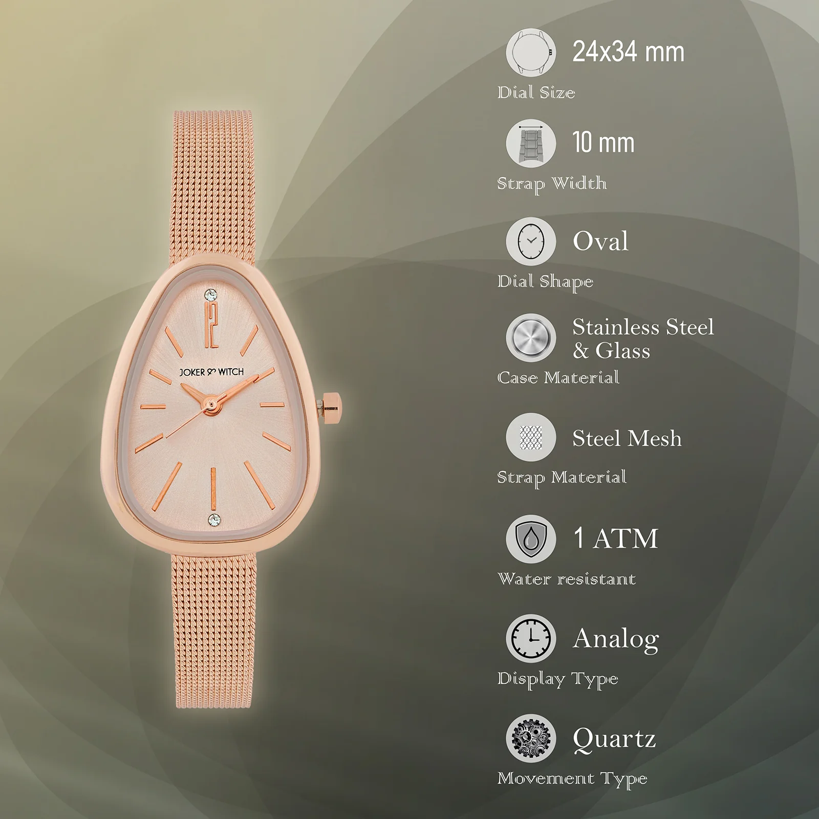 Maris Rose Gold Small Oval Dial Mesh Strap Women's Watch - Image 7
