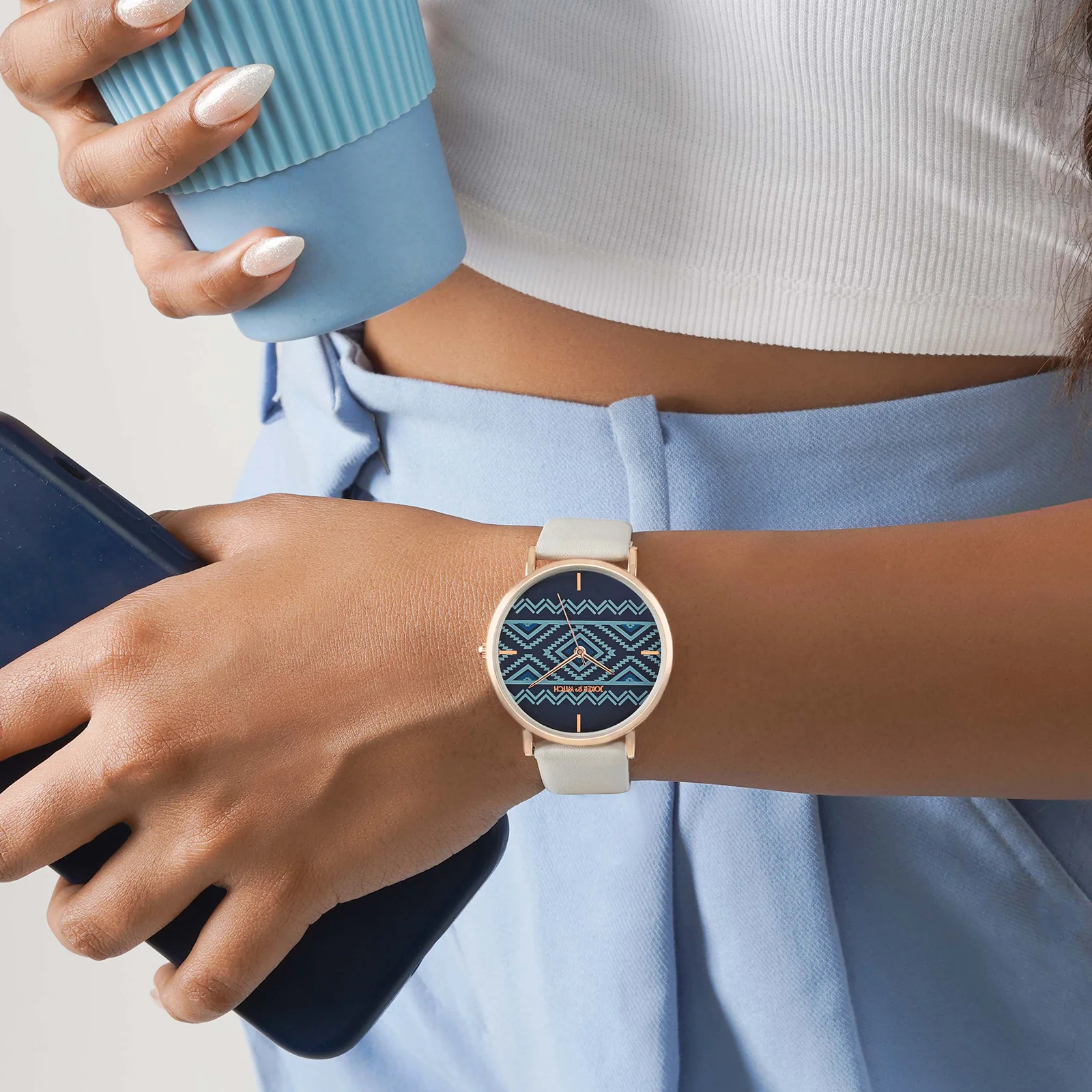 Printed Matilda Blue Medium Dial Grey PU Strap Women's Watch - Image 2