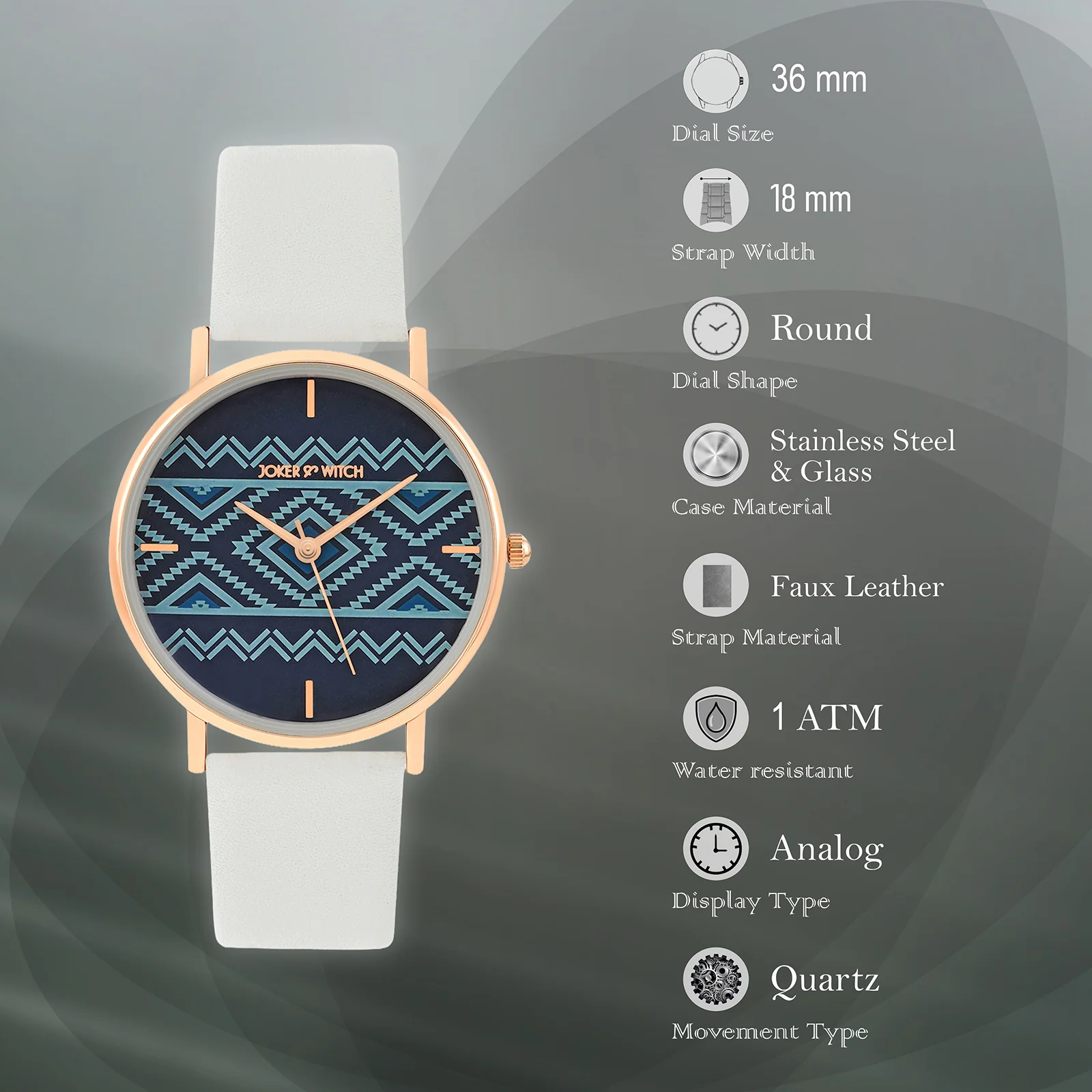 Printed Matilda Blue Medium Dial Grey PU Strap Women's Watch - Image 7