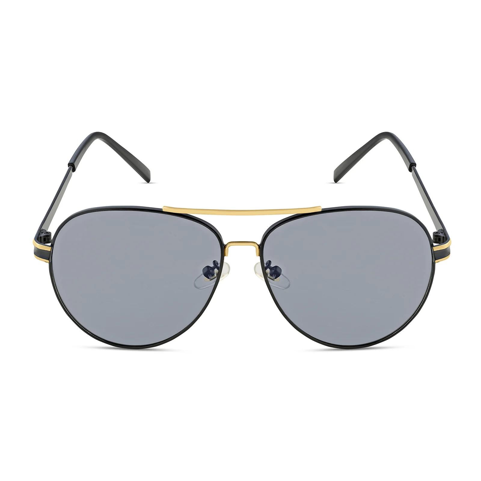 Maven Aviators Grey Lens and Black Frame Sunglasses with Gold Accents - Image 4