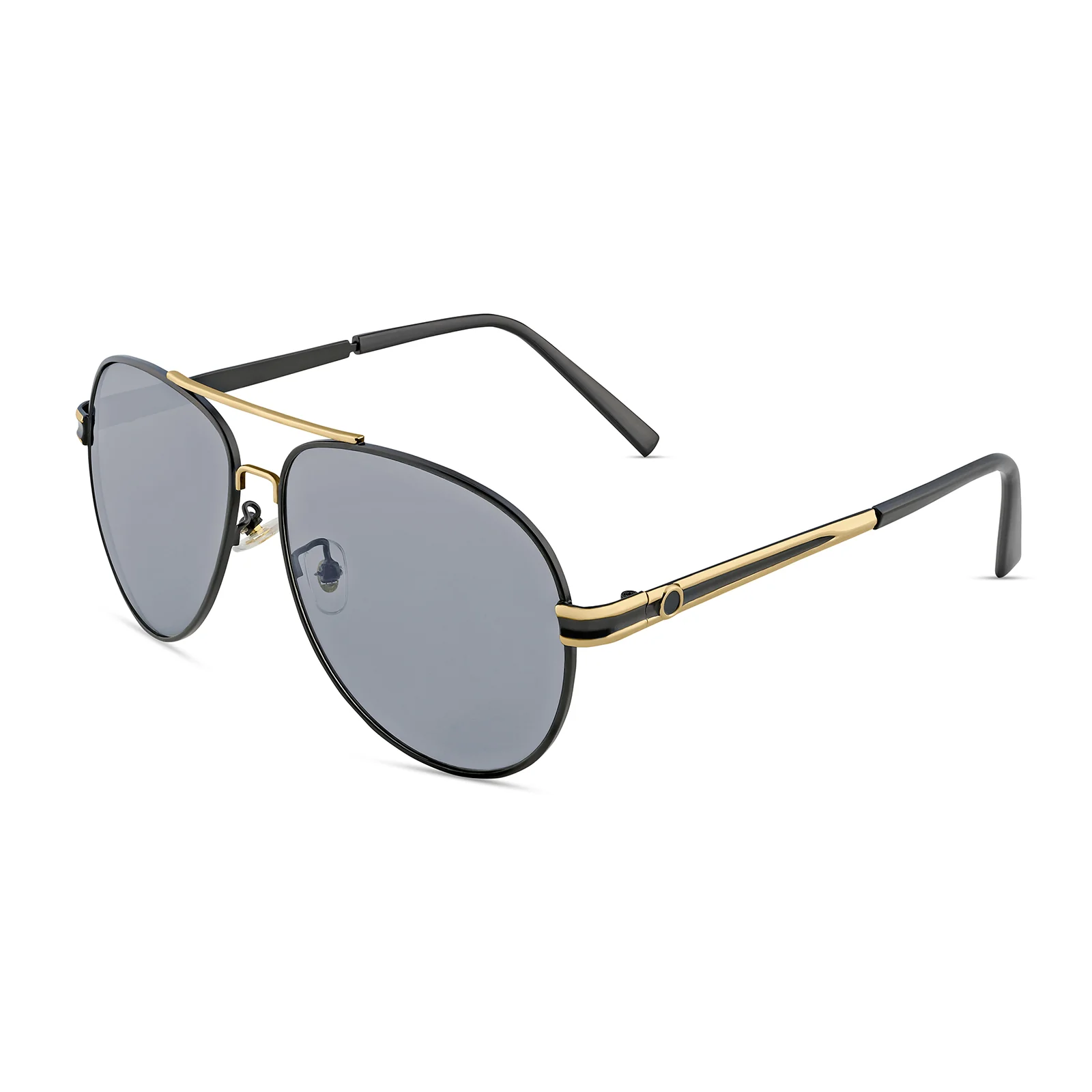 Maven Aviators Grey Lens and Black Frame Sunglasses with Gold Accents - Image 5