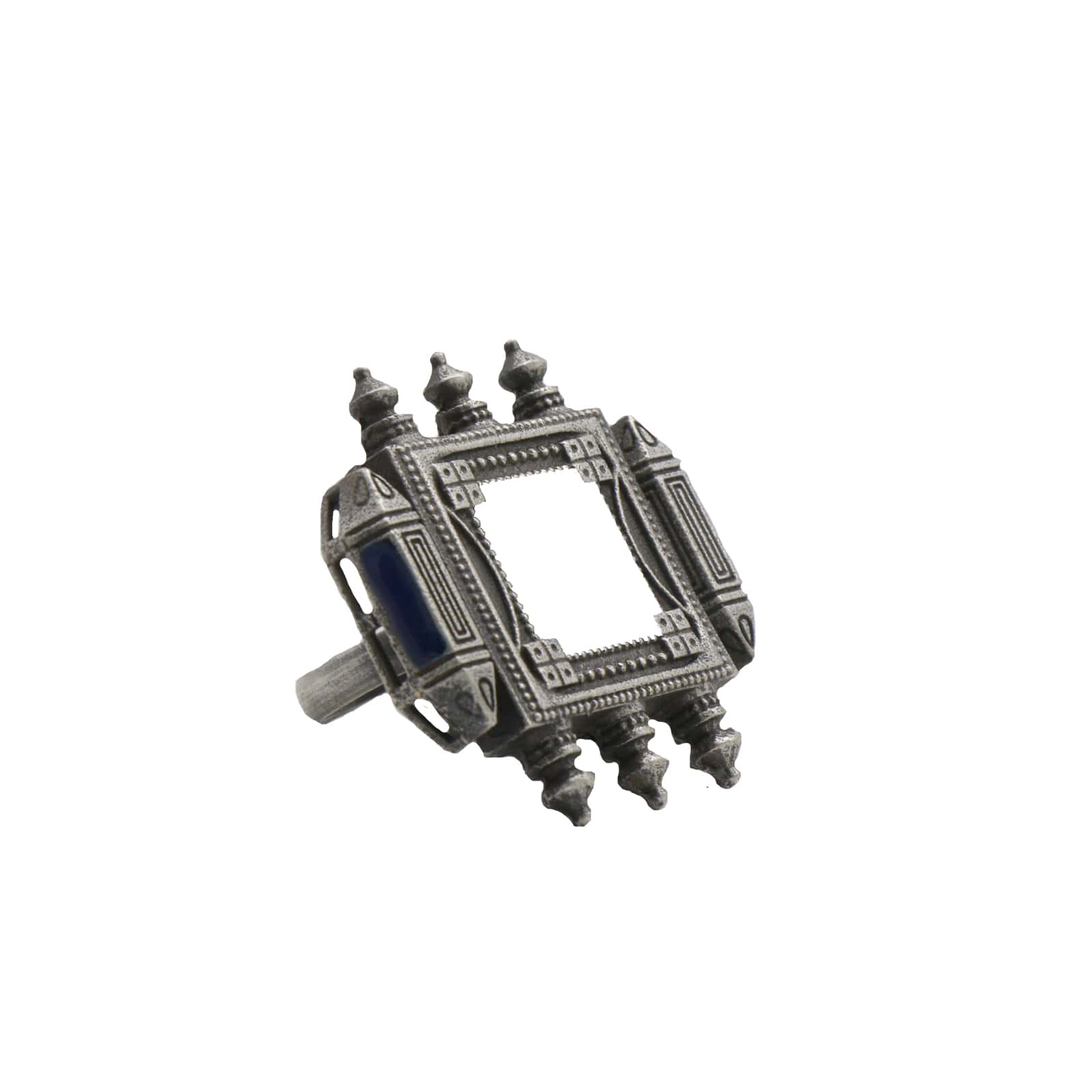 Meena White Enamel Silver Oxidized Ring - Image 4